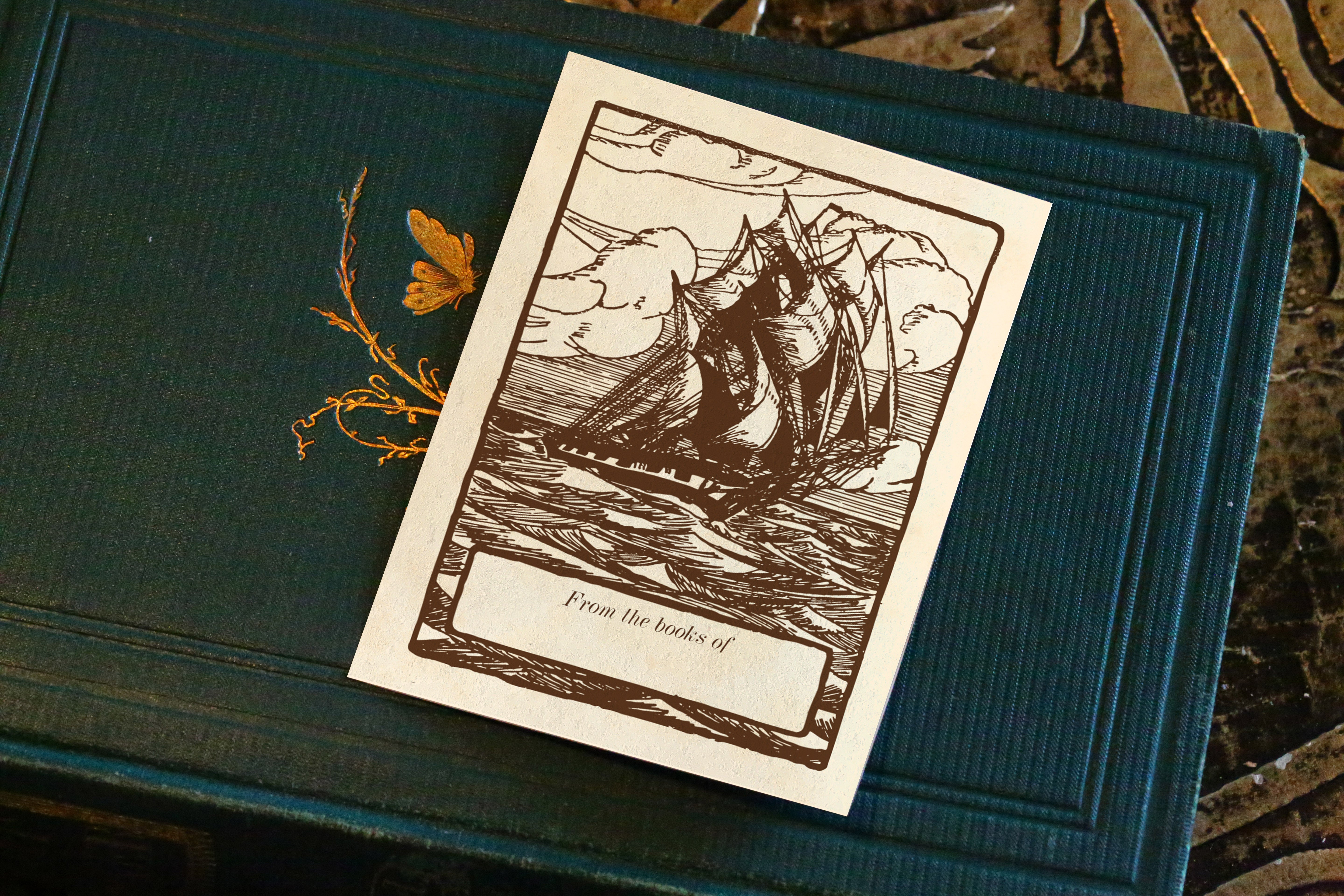 Sea Clipper, Personalized Naval Ex-Libris Bookplates, Crafted on Traditional Gummed Paper, 3in x 4in, Set of 30