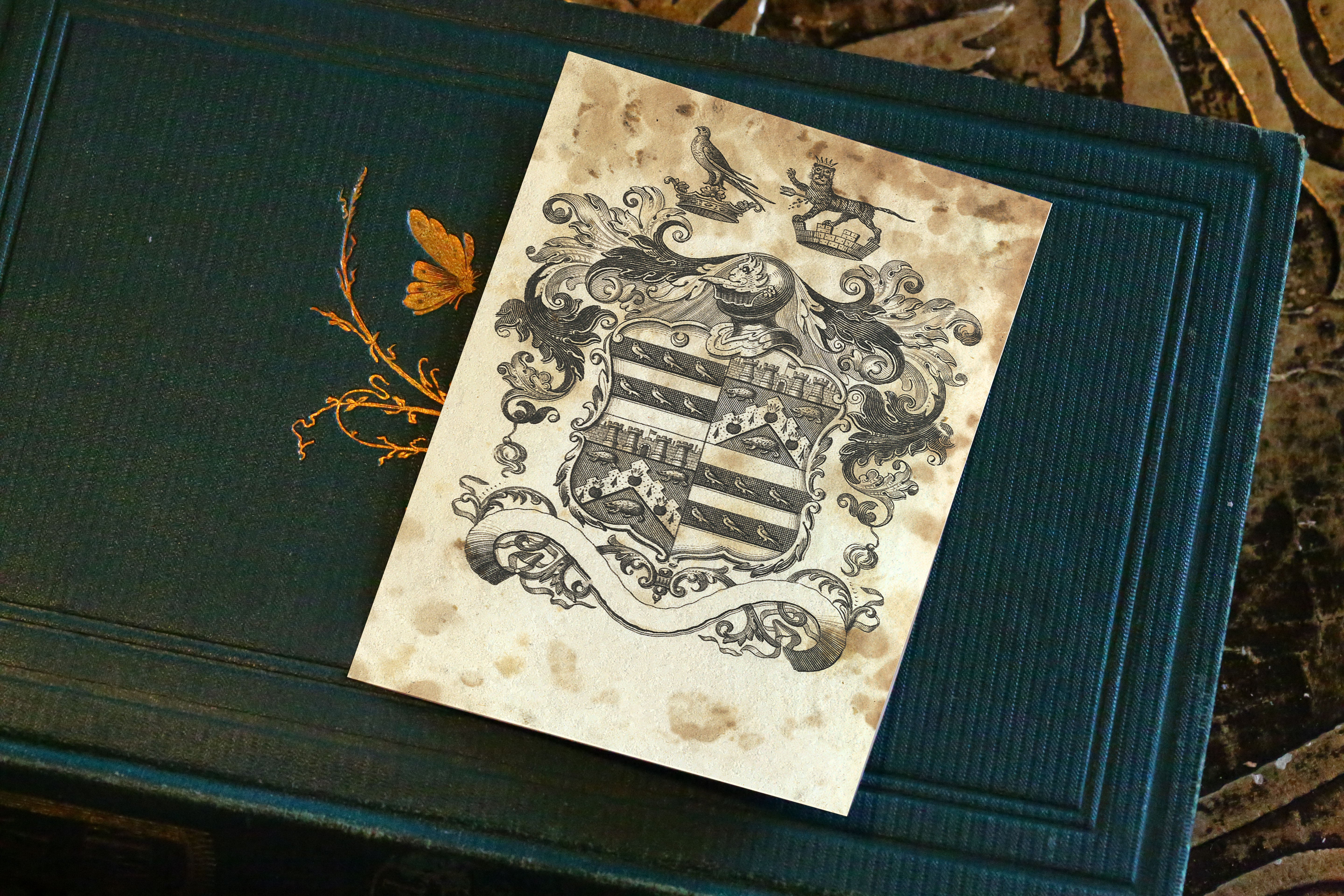 Heraldic Shield, Personalized Heraldic Ex-Libris Bookplates, Crafted on Traditional Gummed Paper, 3in x 4in, Set of 30