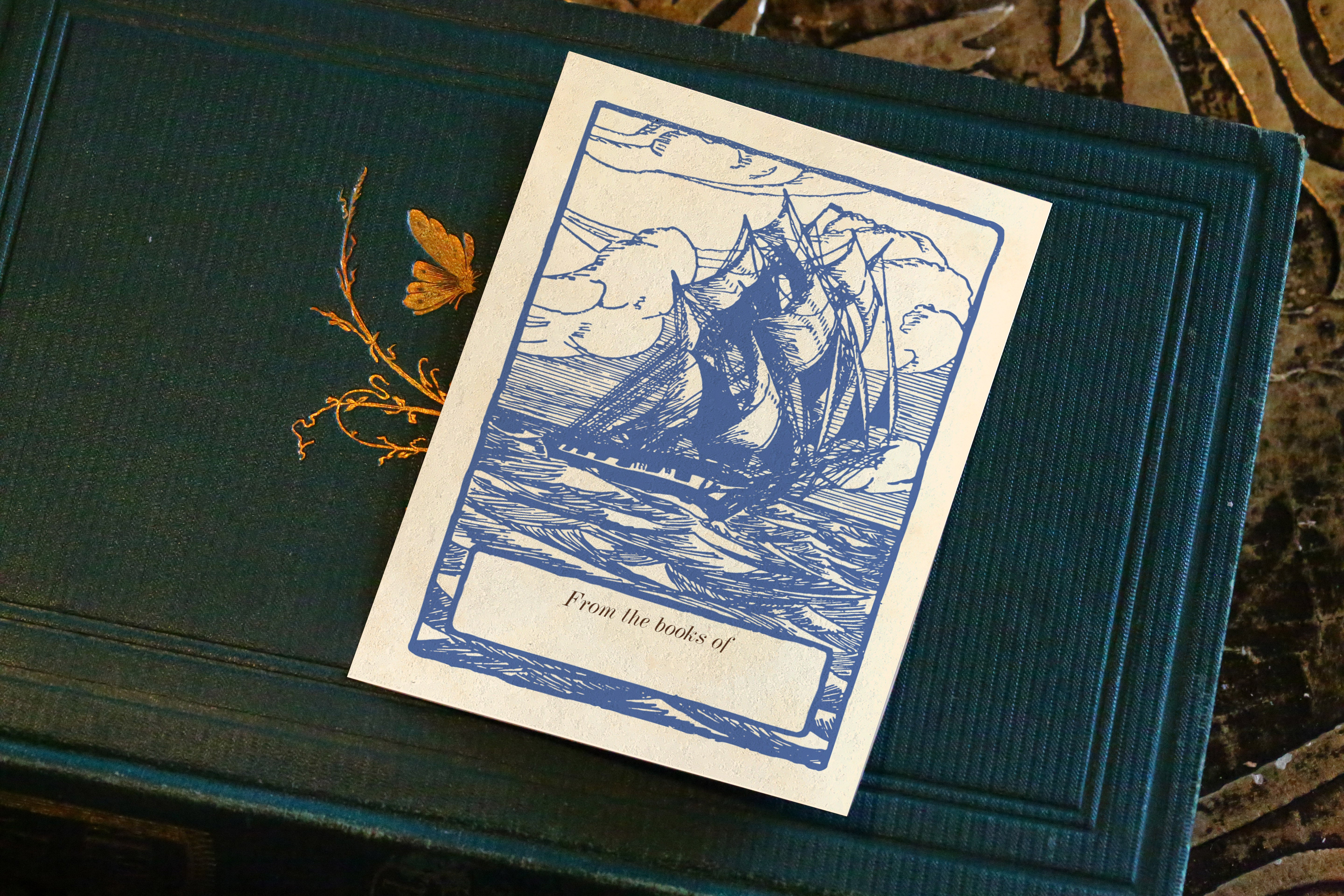 Sea Clipper, Personalized Naval Ex-Libris Bookplates, Crafted on Traditional Gummed Paper, 3in x 4in, Set of 30