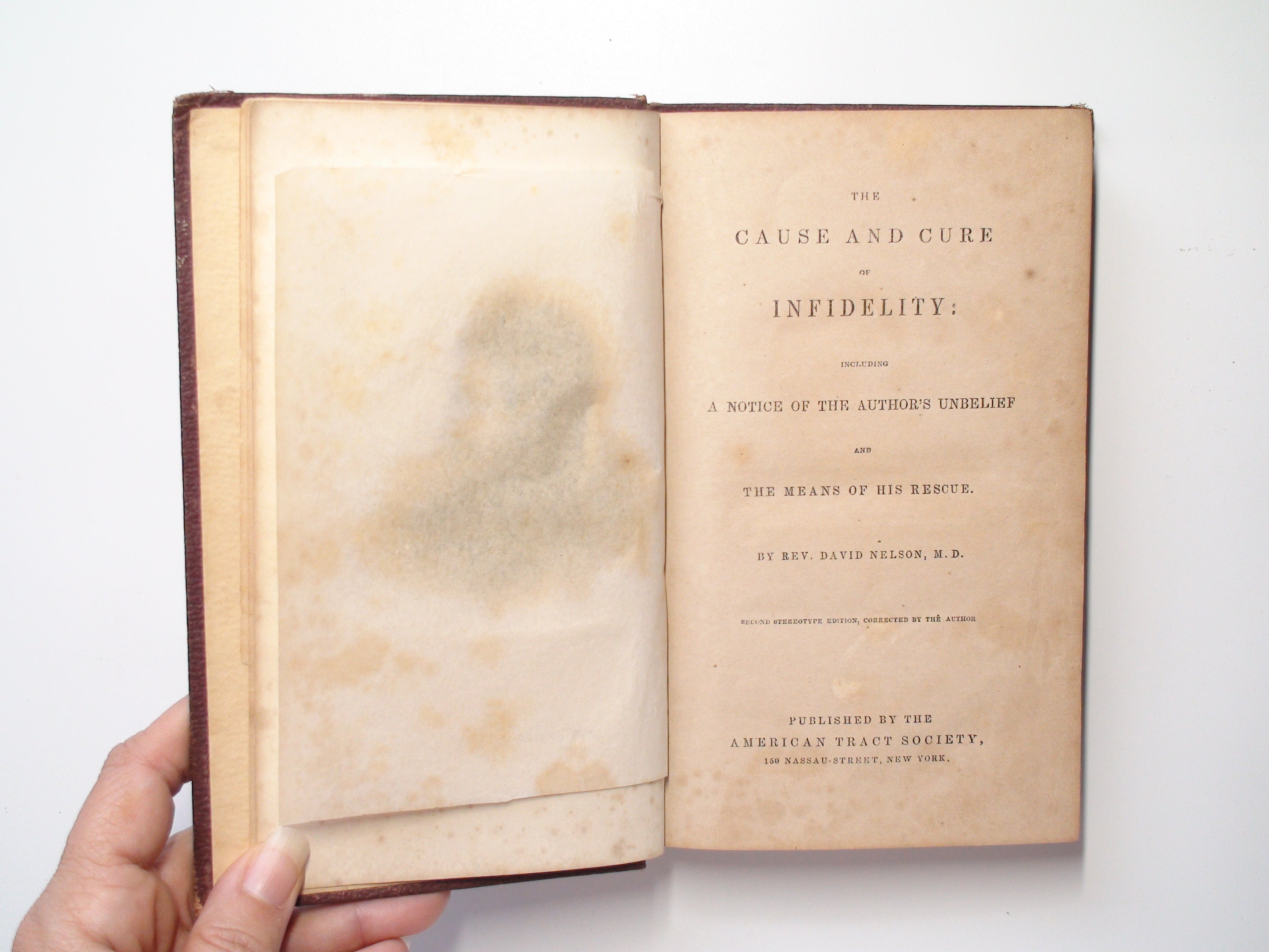 The Cause and Cure of Infidelity, Rev. David Nelson, Rare, American Tract, 1841