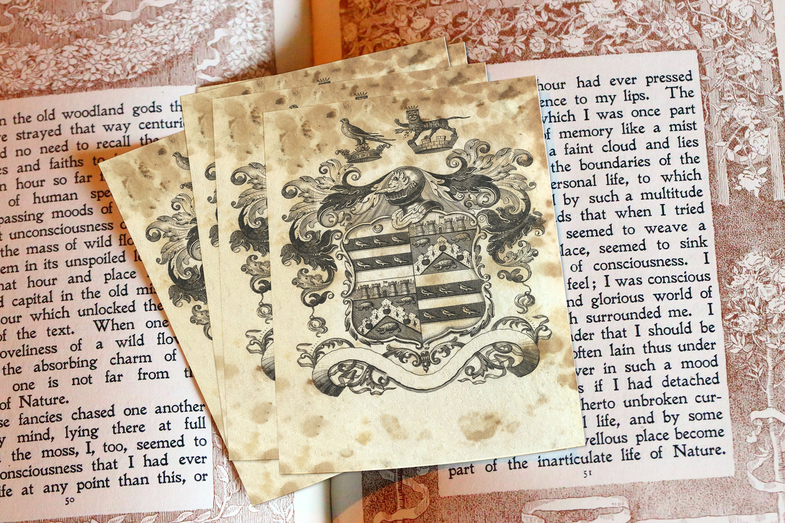 Heraldic Shield, Personalized Heraldic Ex-Libris Bookplates, Crafted on Traditional Gummed Paper, 3in x 4in, Set of 30