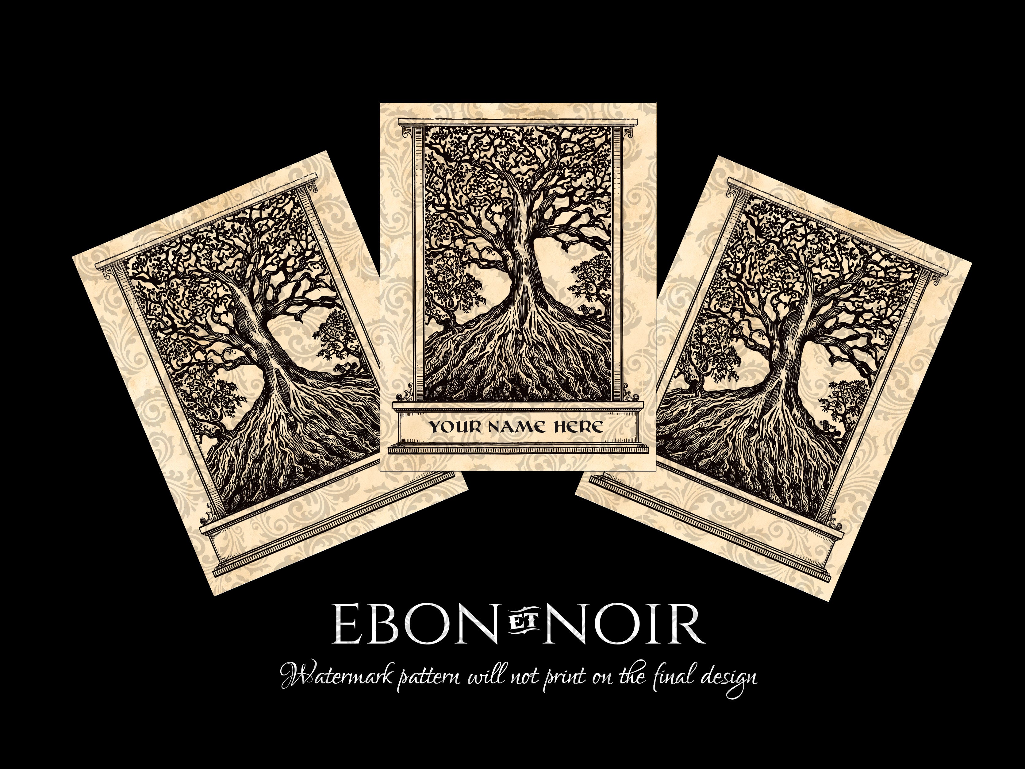 Ancient Gnarled Tree of Knowledge, Personalized Ex-Libris Bookplates, Crafted on Traditional Gummed Paper, 3in x 4in, Set of 30