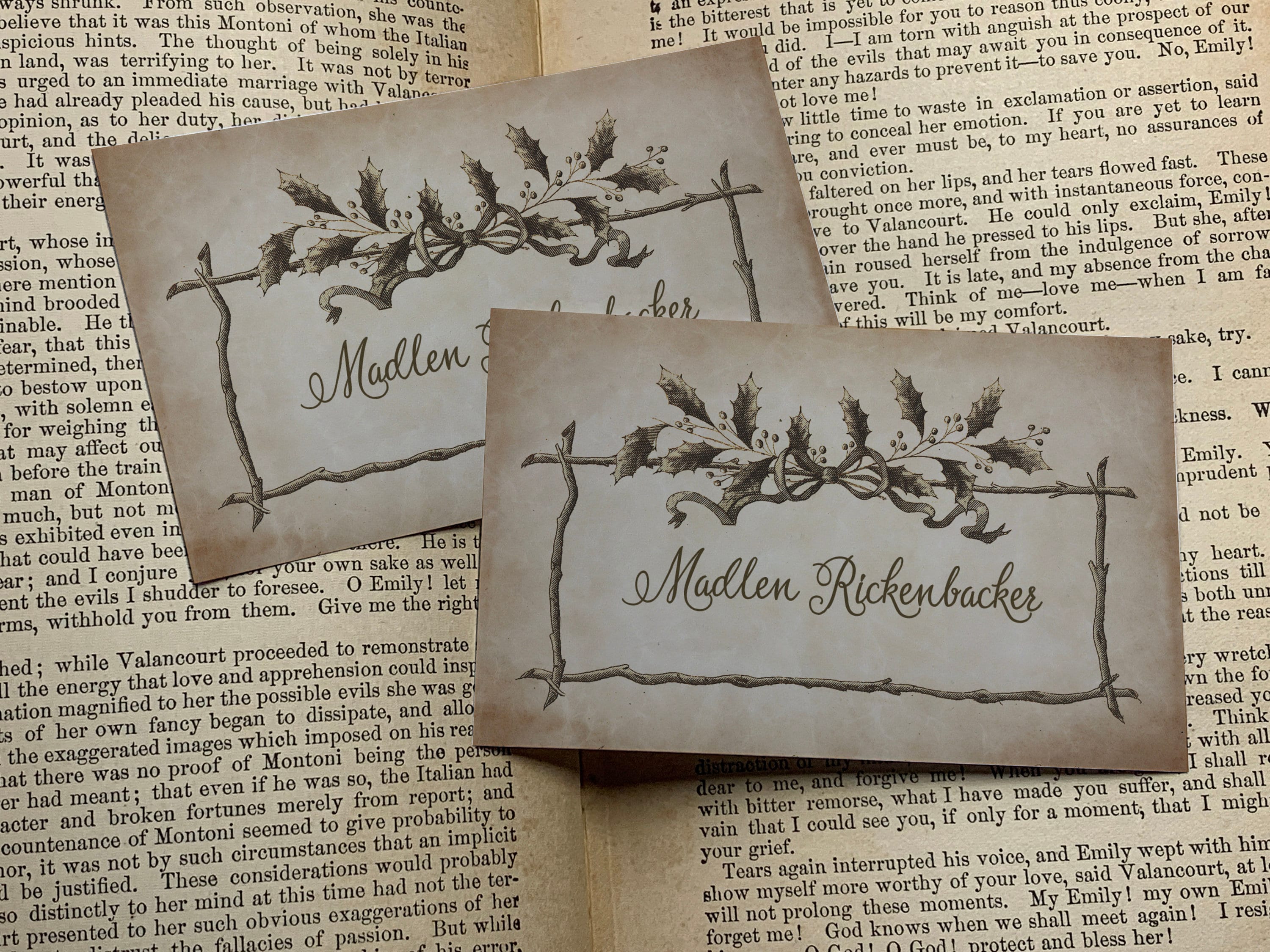 Holly Frame, Personalized Ex-Libris Bookplates/Labels, Crafted on Traditional Gummed Paper, 4in x 2.5in, Set of 30