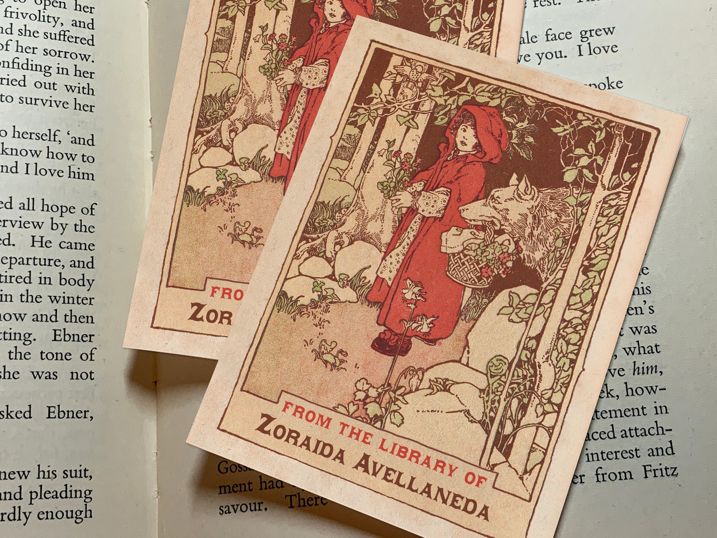 Little Red Riding Hood, Personalized Ex-Libris Bookplates, Crafted on Traditional Gummed Paper, 3in x 4in, Set of 30