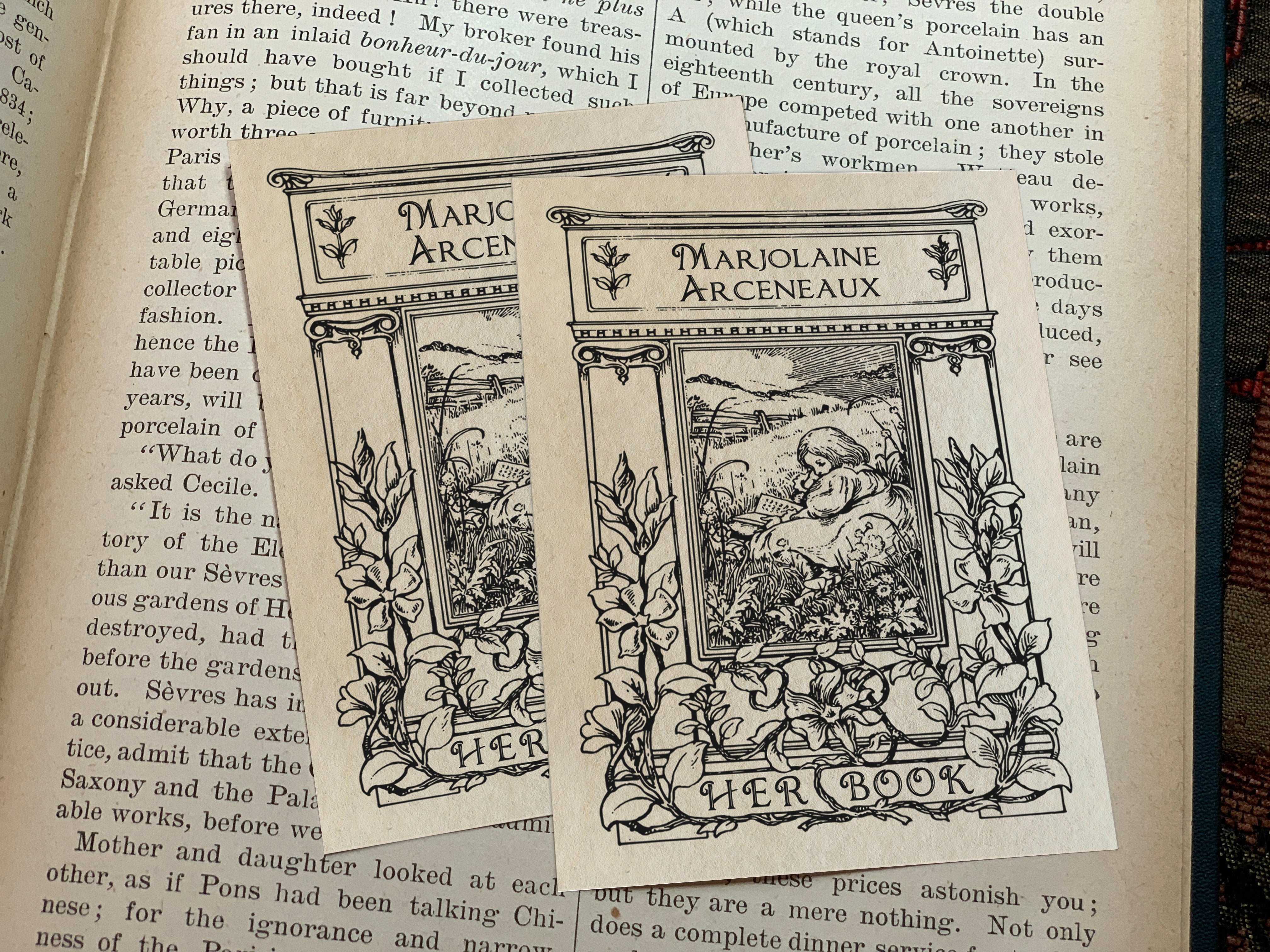 Little Girl Reading, Personalized Ex-Libris Bookplates, Crafted on Traditional Gummed Paper, 3in x 4in, Set of 30