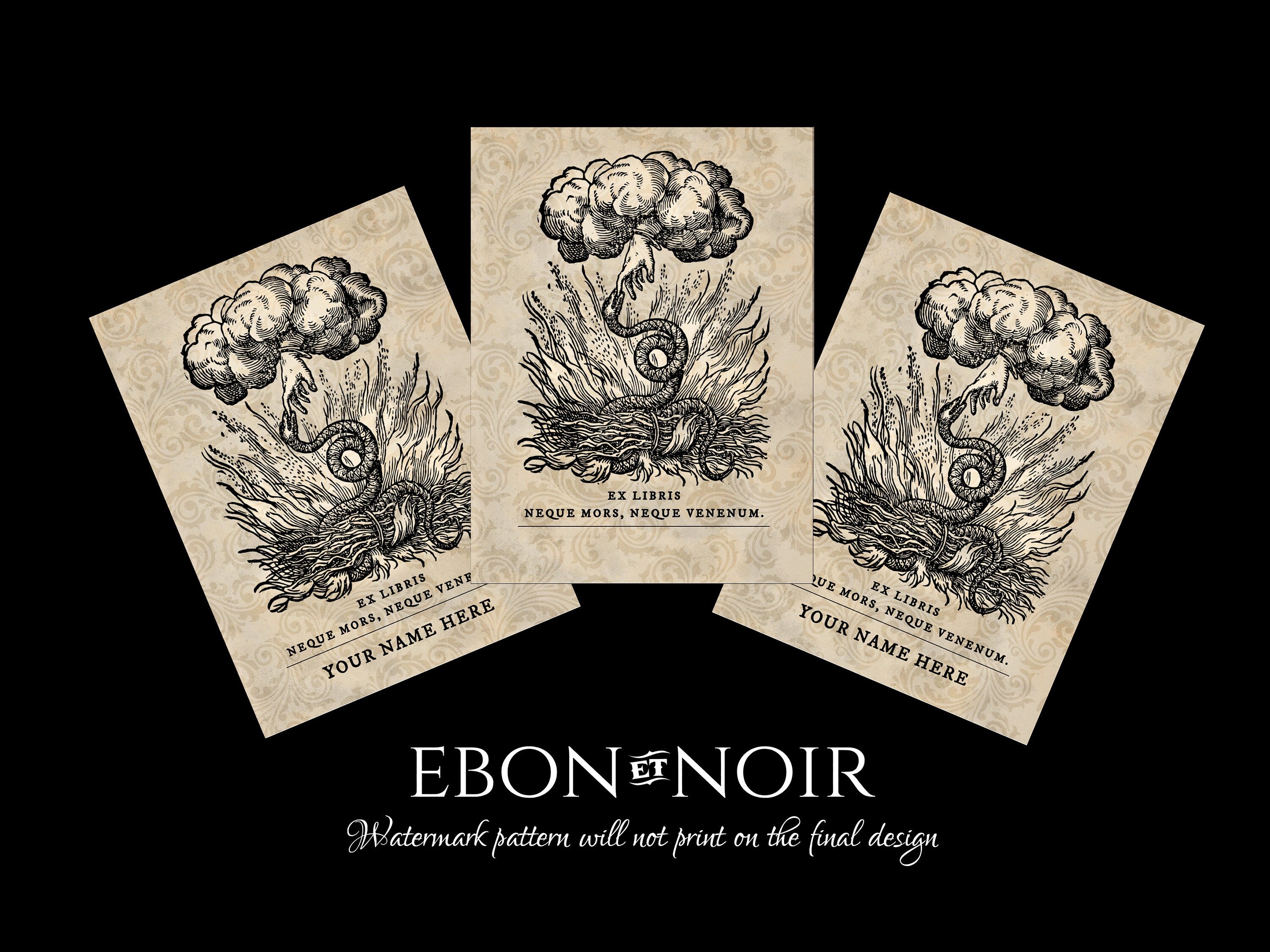 Hand of God, Dark Academia, Personalized Ex-Libris Bookplates, Crafted on Traditional Gummed Paper, 4in x 2.5in, Set of 30