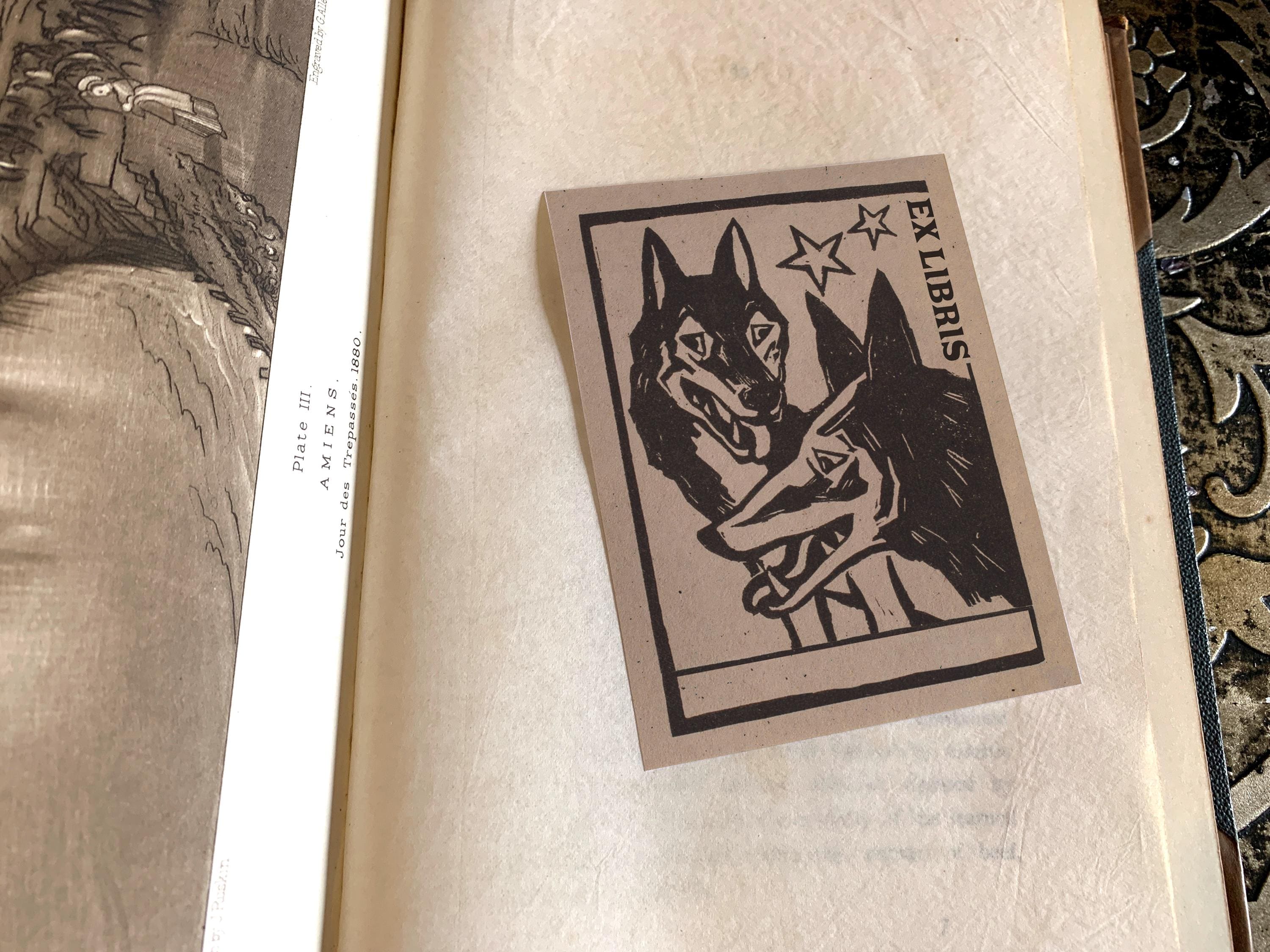 Loyal Companions, Personalized Dog Ex-Libris Bookplates, Crafted on Traditional Gummed Paper, 3in x 4in, Set of 30