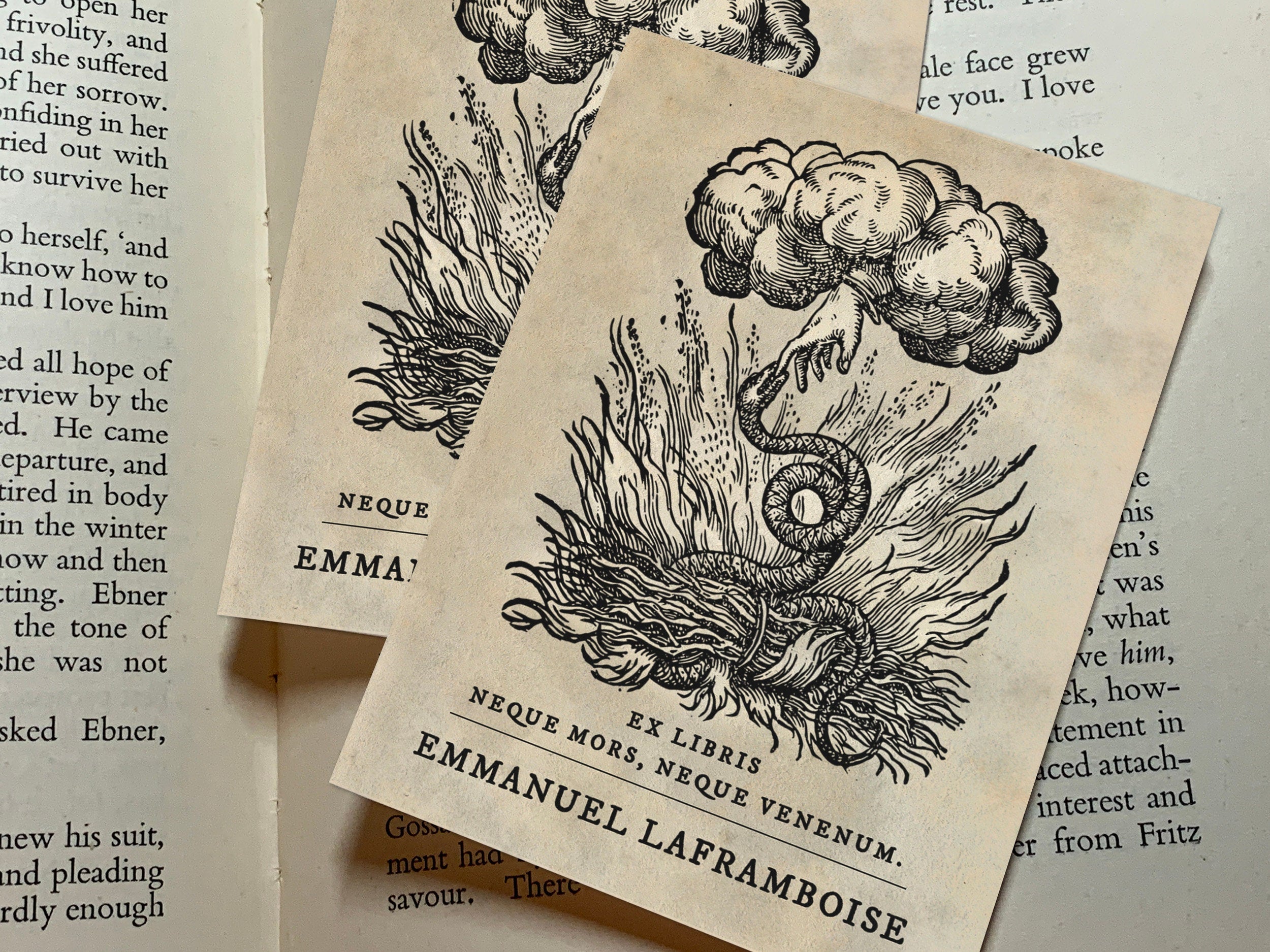 Hand of God, Dark Academia, Personalized Ex-Libris Bookplates, Crafted on Traditional Gummed Paper, 4in x 2.5in, Set of 30