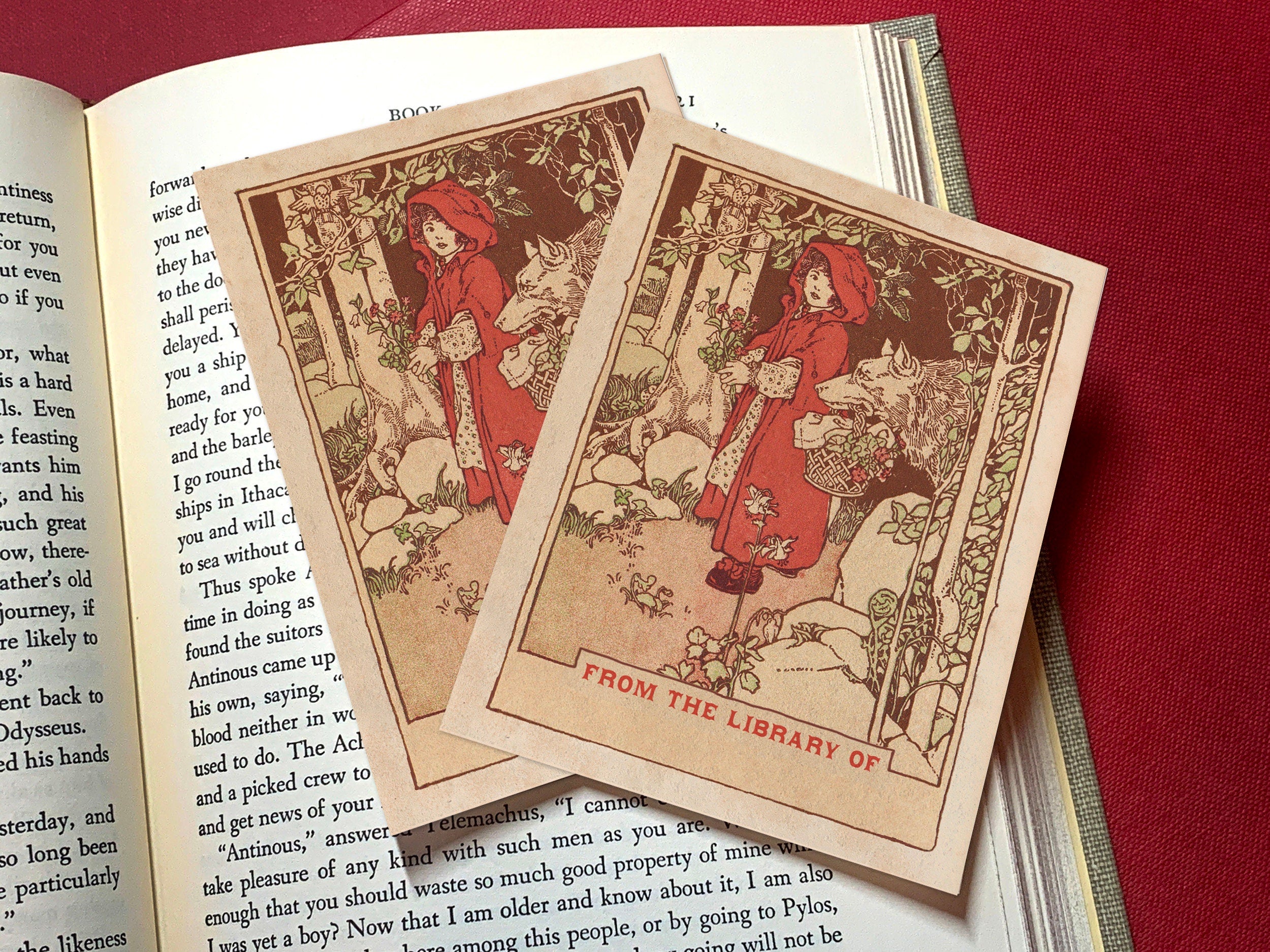 Little Red Riding Hood, Personalized Ex-Libris Bookplates, Crafted on Traditional Gummed Paper, 3in x 4in, Set of 30