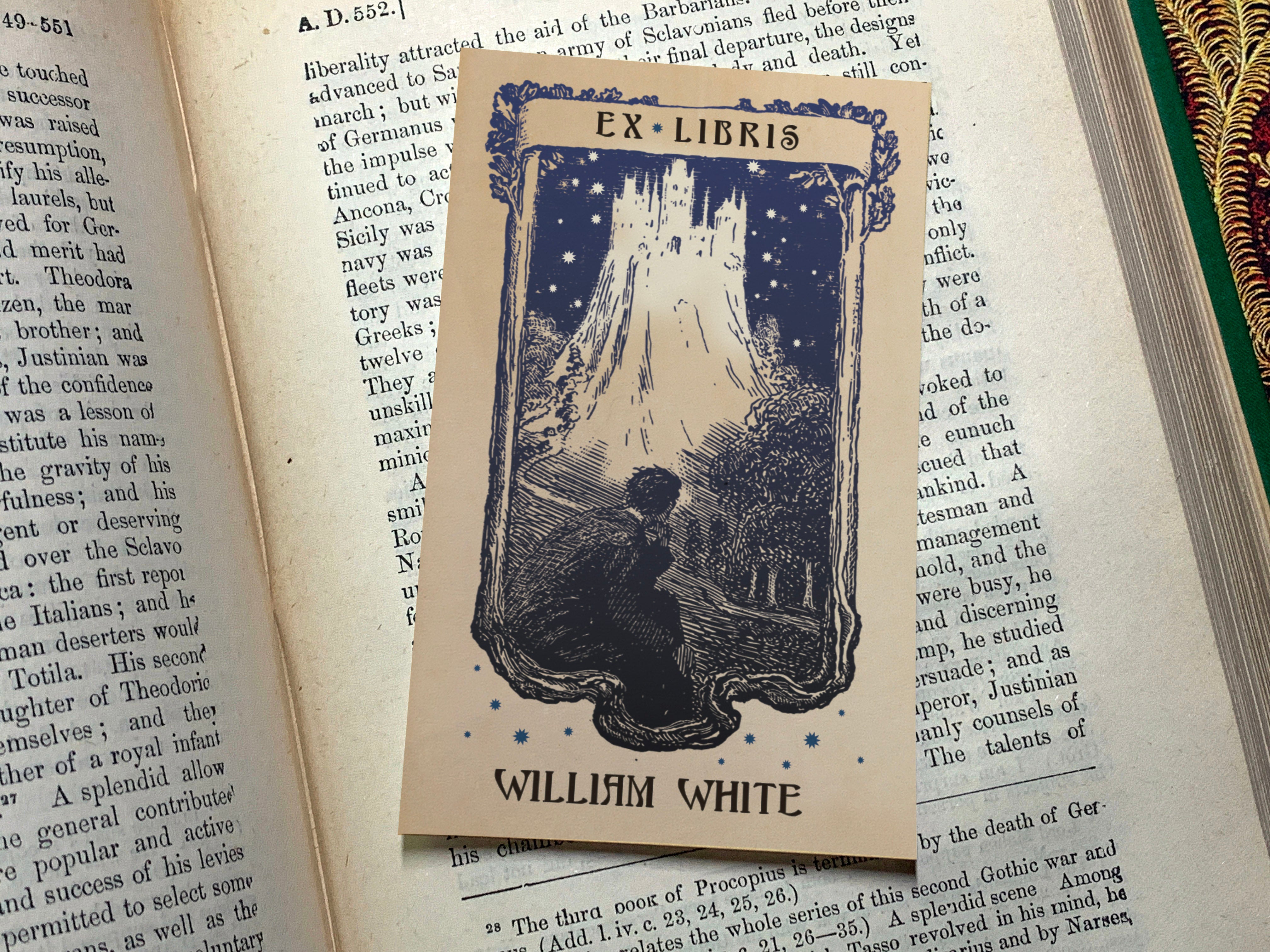 Heavenly City, Personalized Gothic Ex-Libris Bookplates, Crafted on Traditional Gummed Paper, 4in x 2.25in, Set of 30