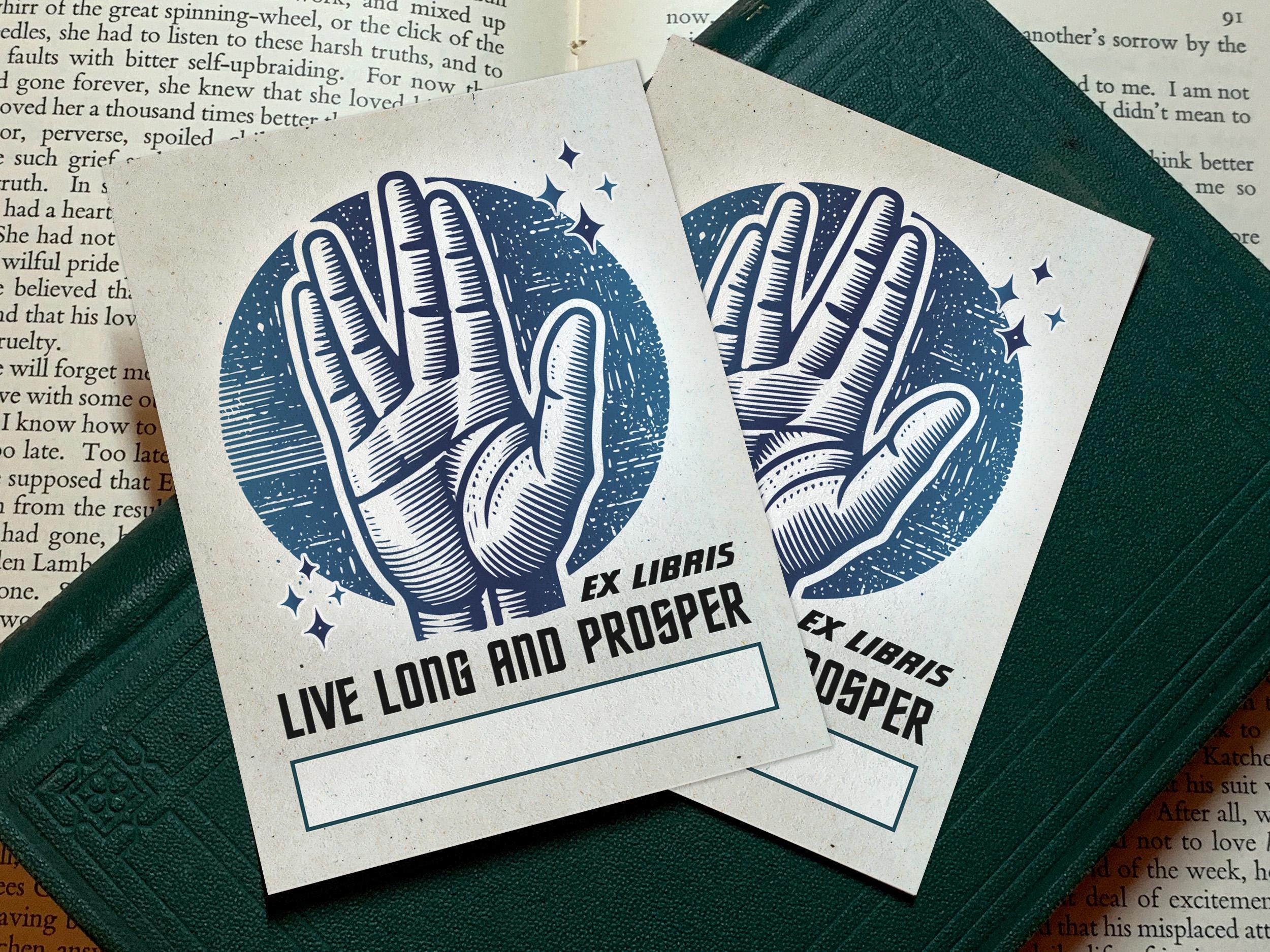 Live Long and Prosper, Sci-fi Personalized Ex-Libris Bookplates, Crafted on Traditional Gummed Paper, 3in x 4in, Set of 30