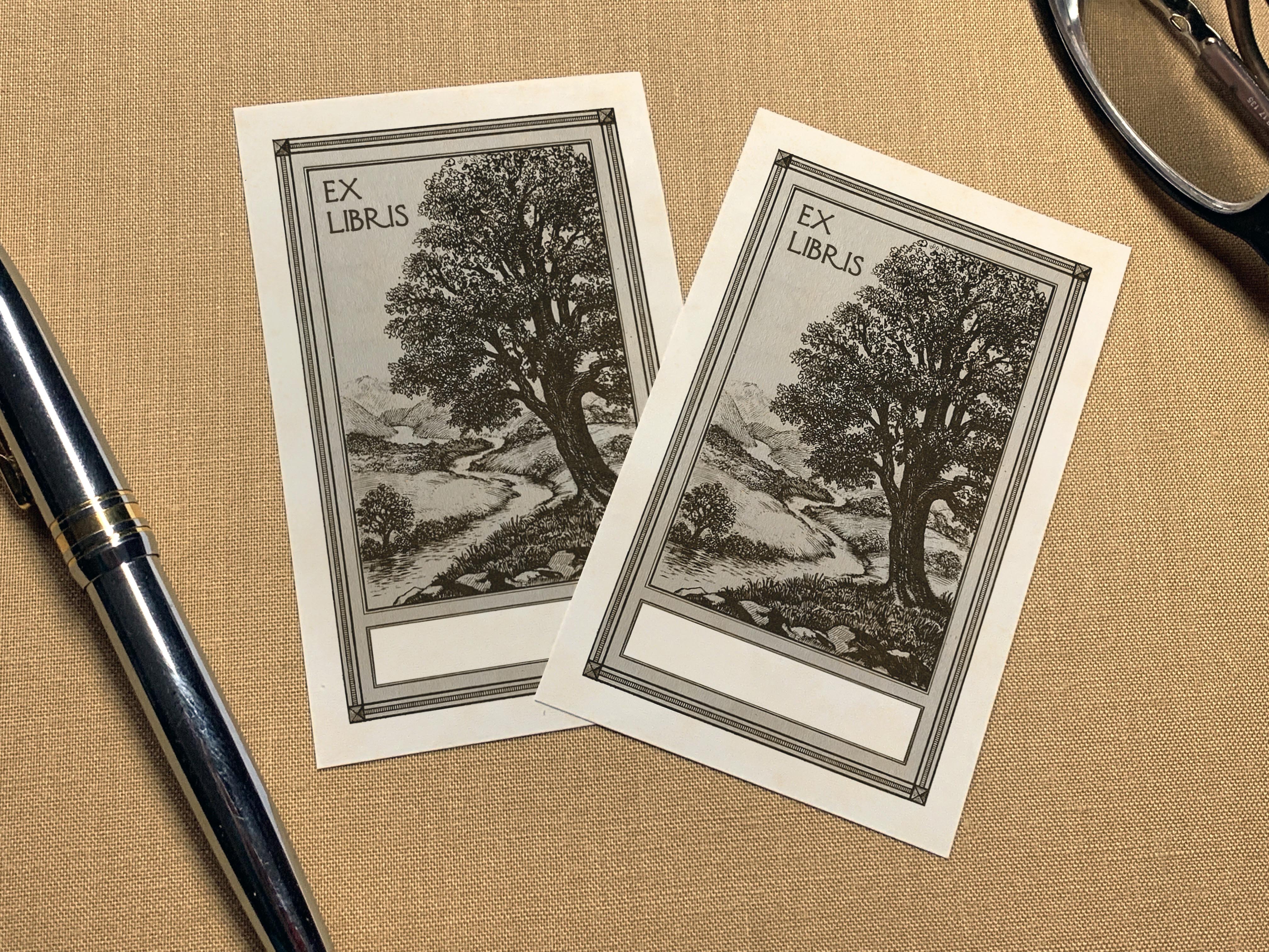 Peaceful Stream, Personalized Ex-Libris Bookplates, Crafted on Traditional Gummed Paper, 2.5in x 4in, Set of 30