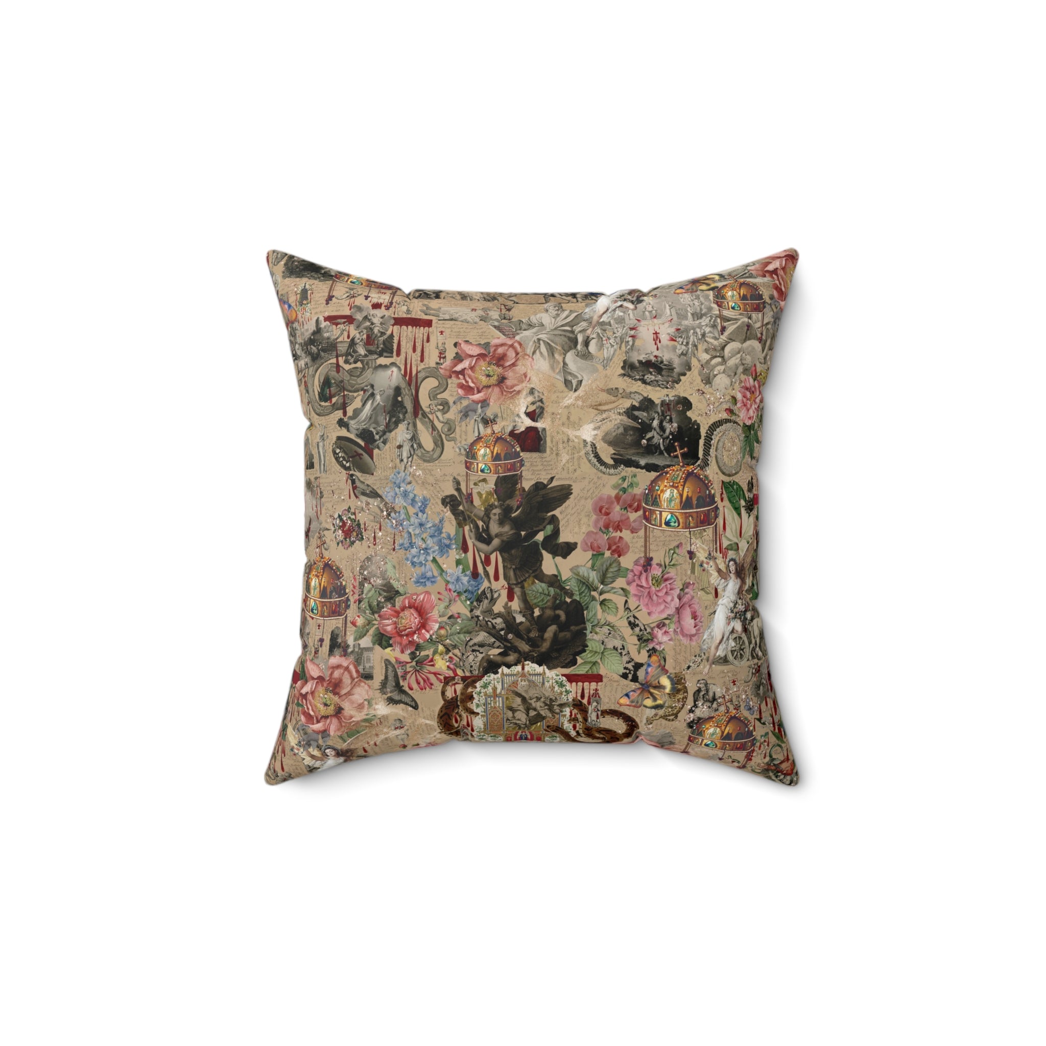 Catholic Guilt by John Bingley Garland, Dark Academia Faux Suede Square Pillow, Available in Multiple Sizes