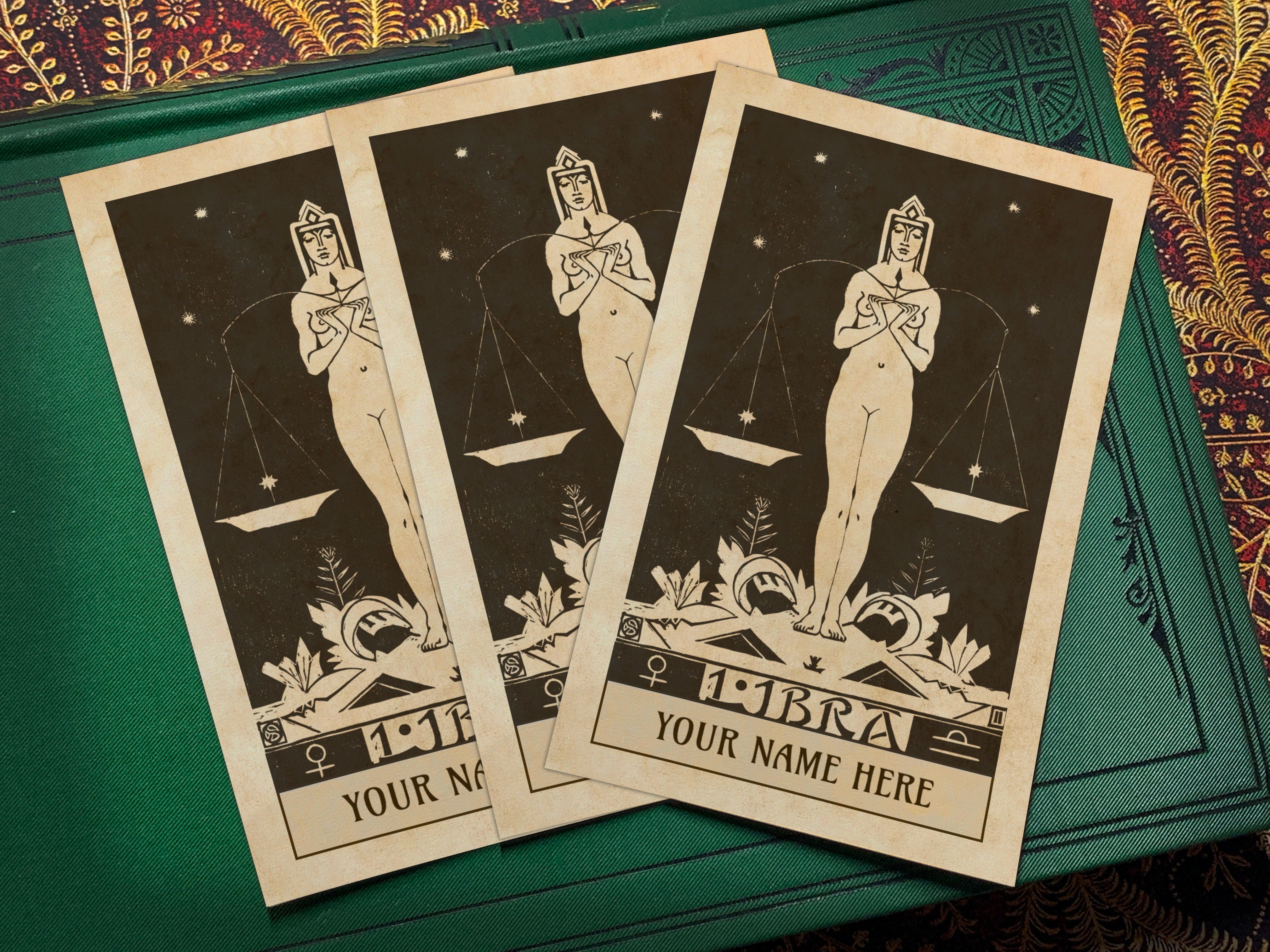 Libra by Henri Van Der Stok, Personalized Zodiac Ex-Libris Bookplates, Crafted on Traditional Gummed Paper, 2.5in x 4in, Set of 30