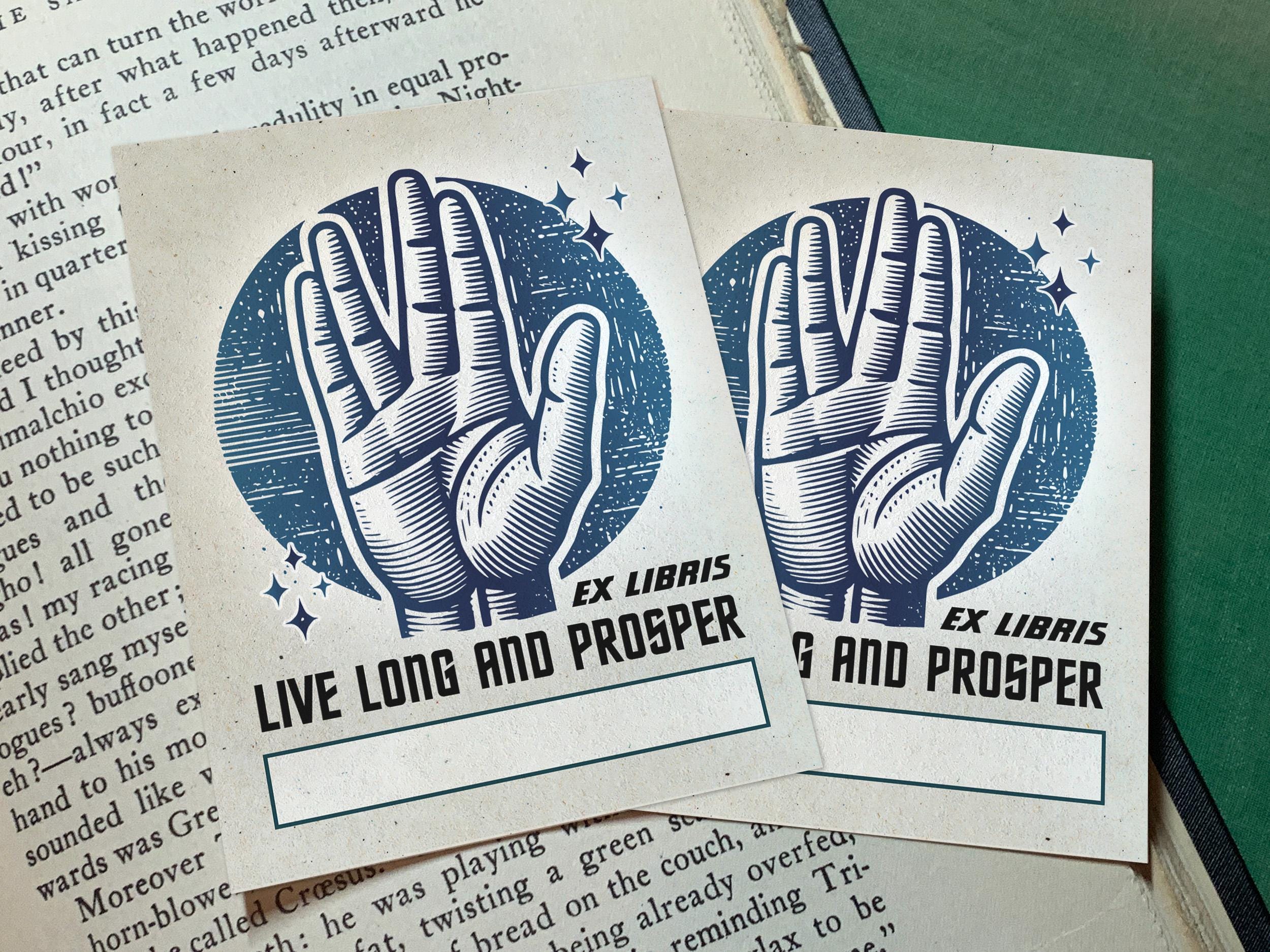 Live Long and Prosper, Sci-fi Personalized Ex-Libris Bookplates, Crafted on Traditional Gummed Paper, 3in x 4in, Set of 30