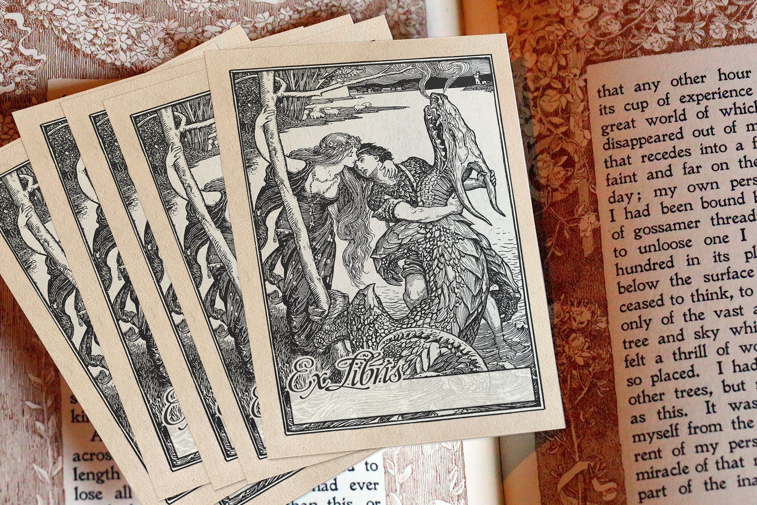 The Kiss That Gave the Victory, Fairytale Dragon, Personalized Ex-Libris Bookplates, Crafted on Gummed Paper, 3in x 4in, Set of 30