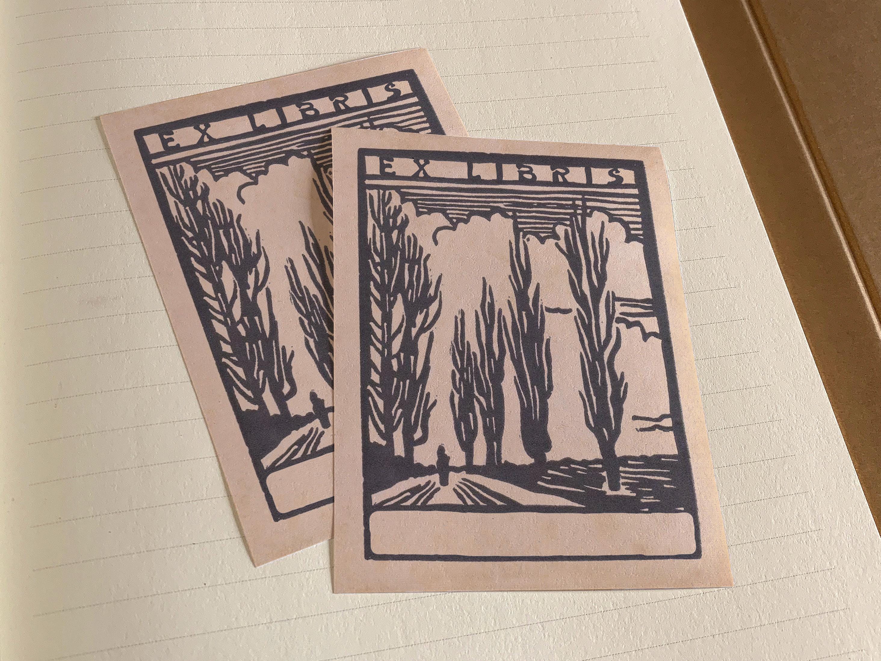 Poplars, Personalized Ex-Libris Bookplates, Crafted on Traditional Gummed Paper, 3in x 4in, Set of 30