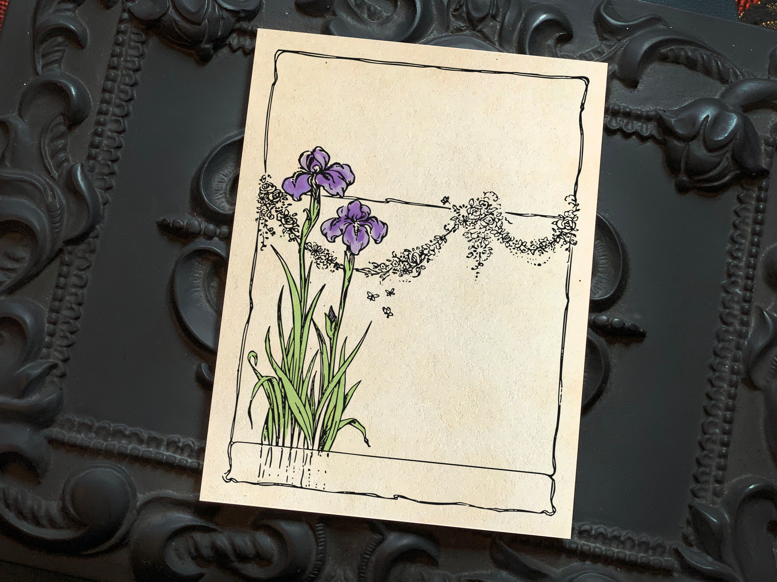 Romantic Iris, Art Deco Personalized Ex-Libris Bookplates, Crafted on Traditional Gummed Paper, 4in x 3in, Set of 30