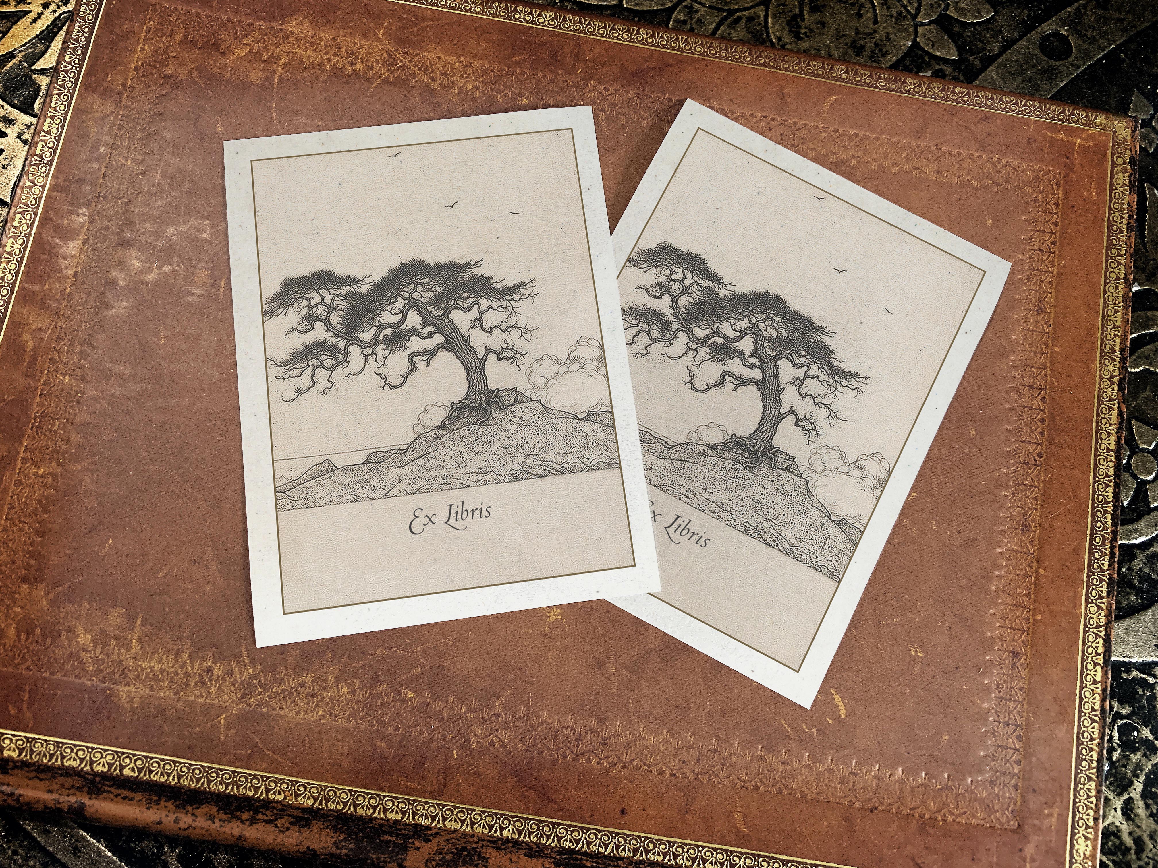 Ocean's Guardian, Japanese Pine, Personalized Ex-Libris Bookplates, Crafted on Traditional Gummed Paper, 3in x 4in, Set of 30