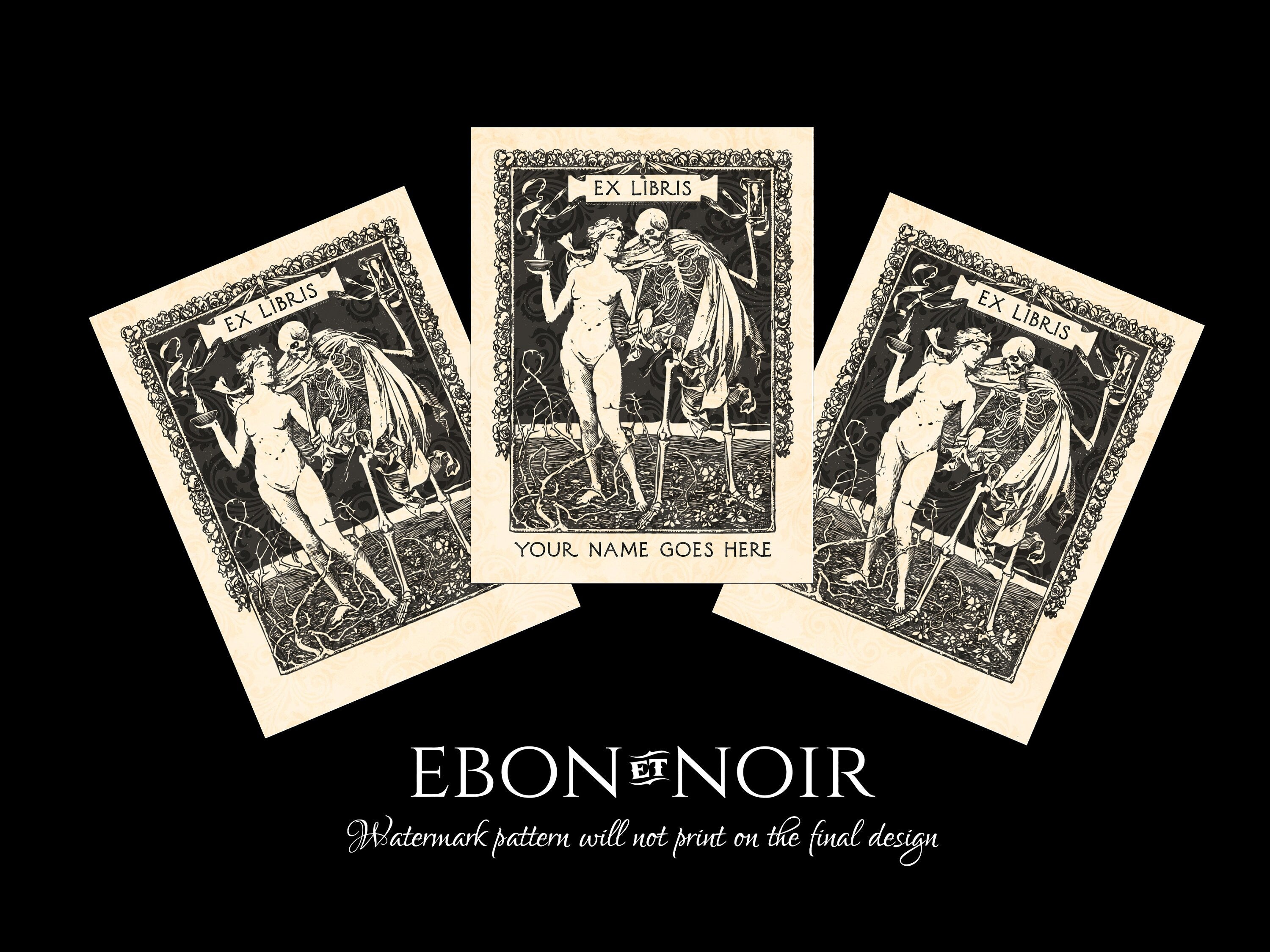 Beauty and Death, Personalized Ex-Libris Bookplates, Crafted on Traditional Gummed Paper, 3in x 4in, Set of 30