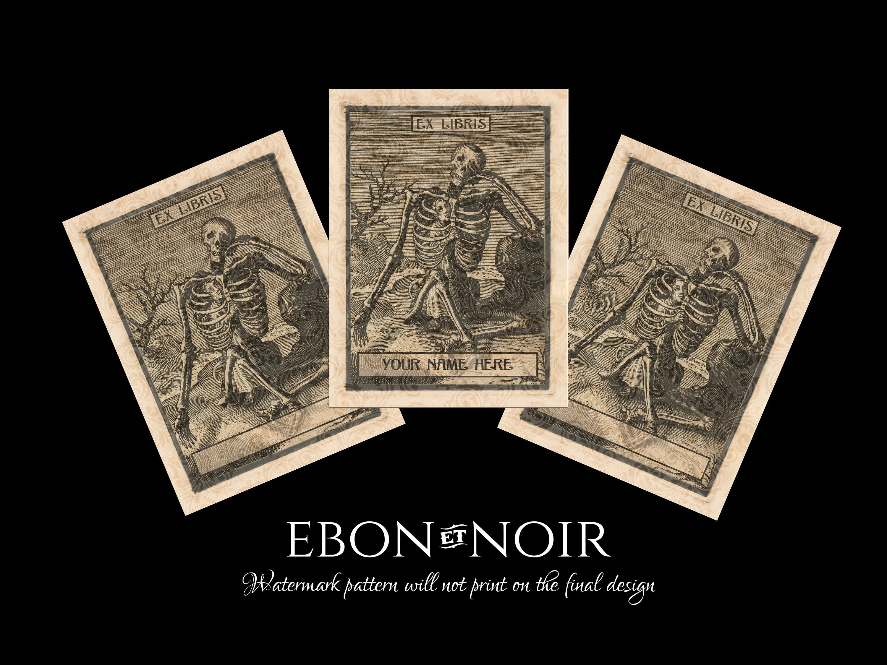 This Mortal Coil, Personalized Dark Academia Ex-Libris Bookplates, Crafted on Traditional Gummed Paper, 3in x 4in, Set of 30