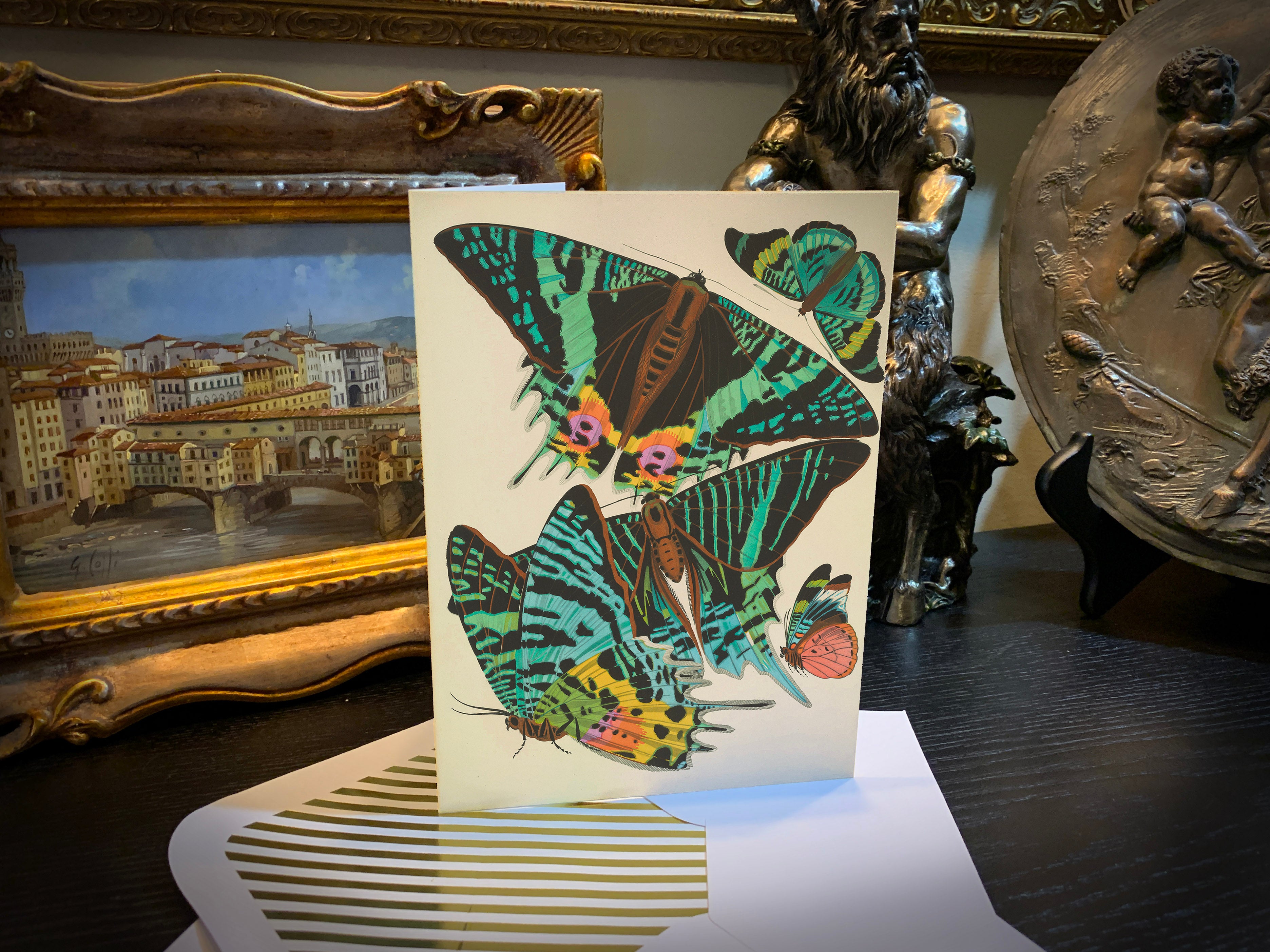 Butterflies by E.A. Seguy, Everyday Greeting Cards with Elegant Striped Gold Foil Envelopes, 5in x 7in, 5 Cards/5 Envelopes