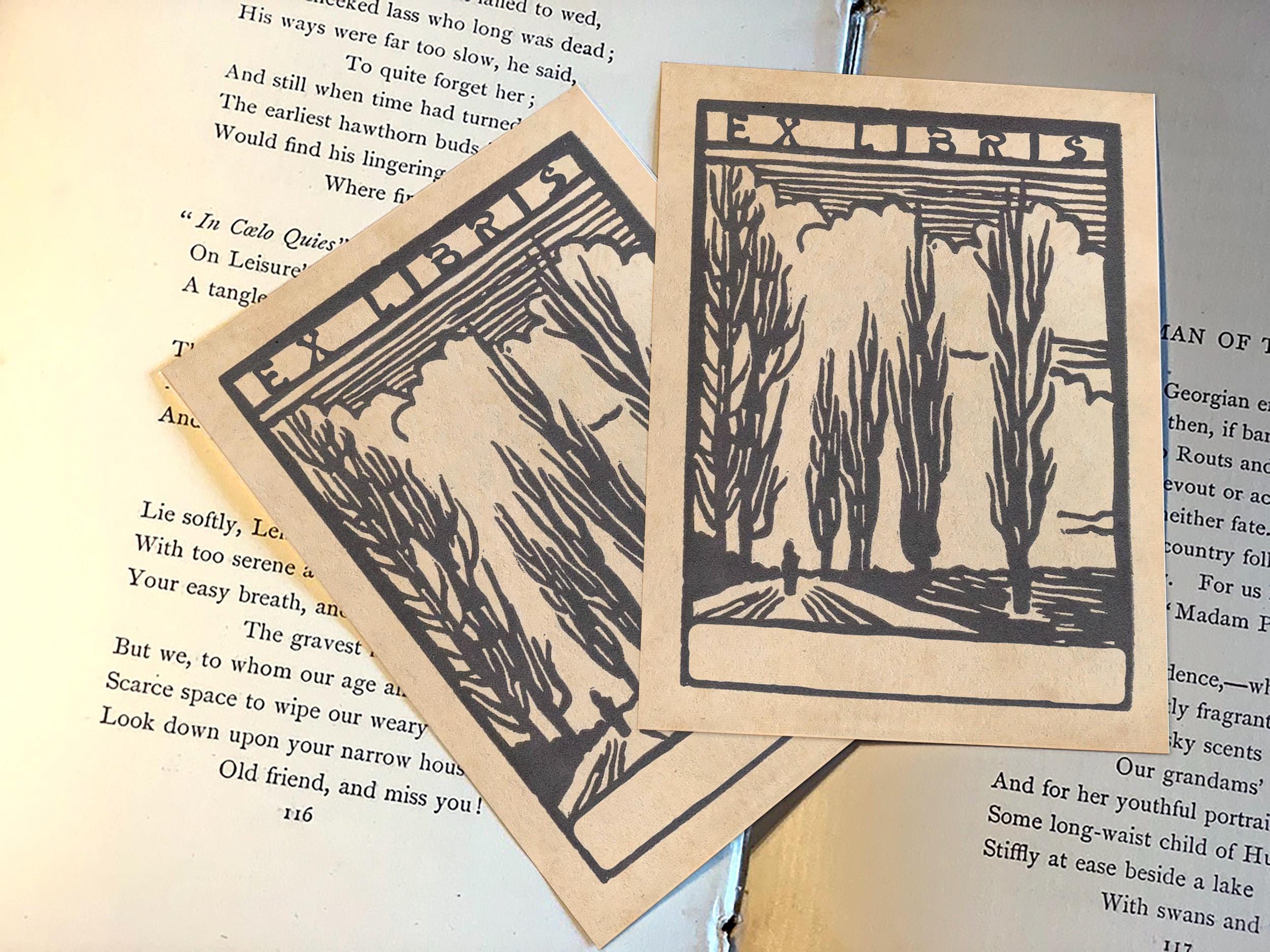 Poplars, Personalized Ex-Libris Bookplates, Crafted on Traditional Gummed Paper, 3in x 4in, Set of 30