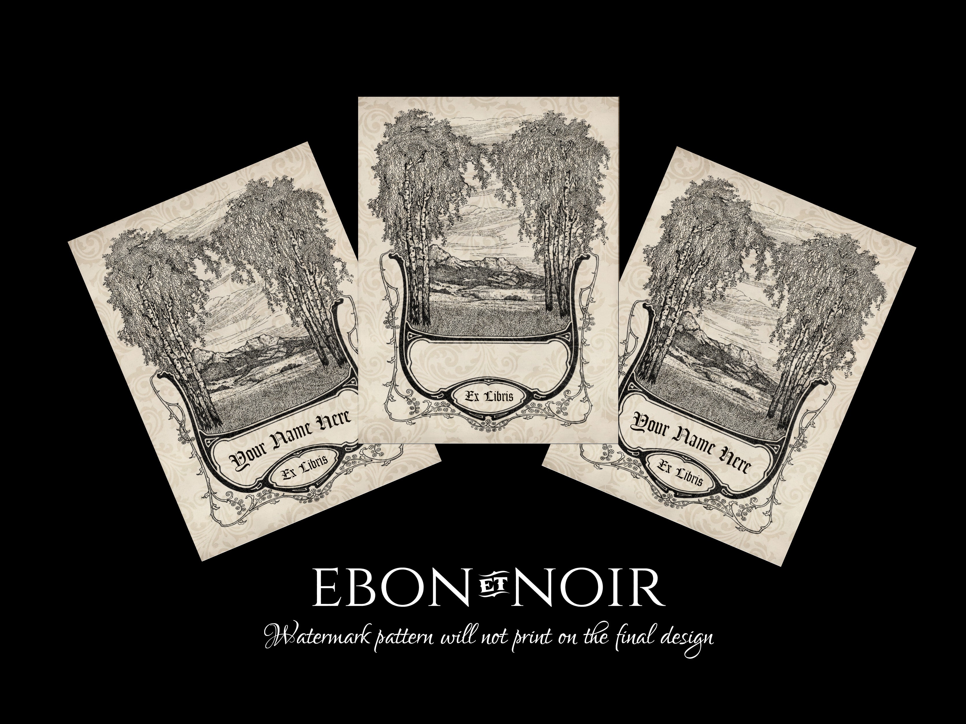 Mountain View, Personalized Ex-Libris Bookplates, Crafted on Traditional Gummed Paper, 3in x 4in, Set of 30