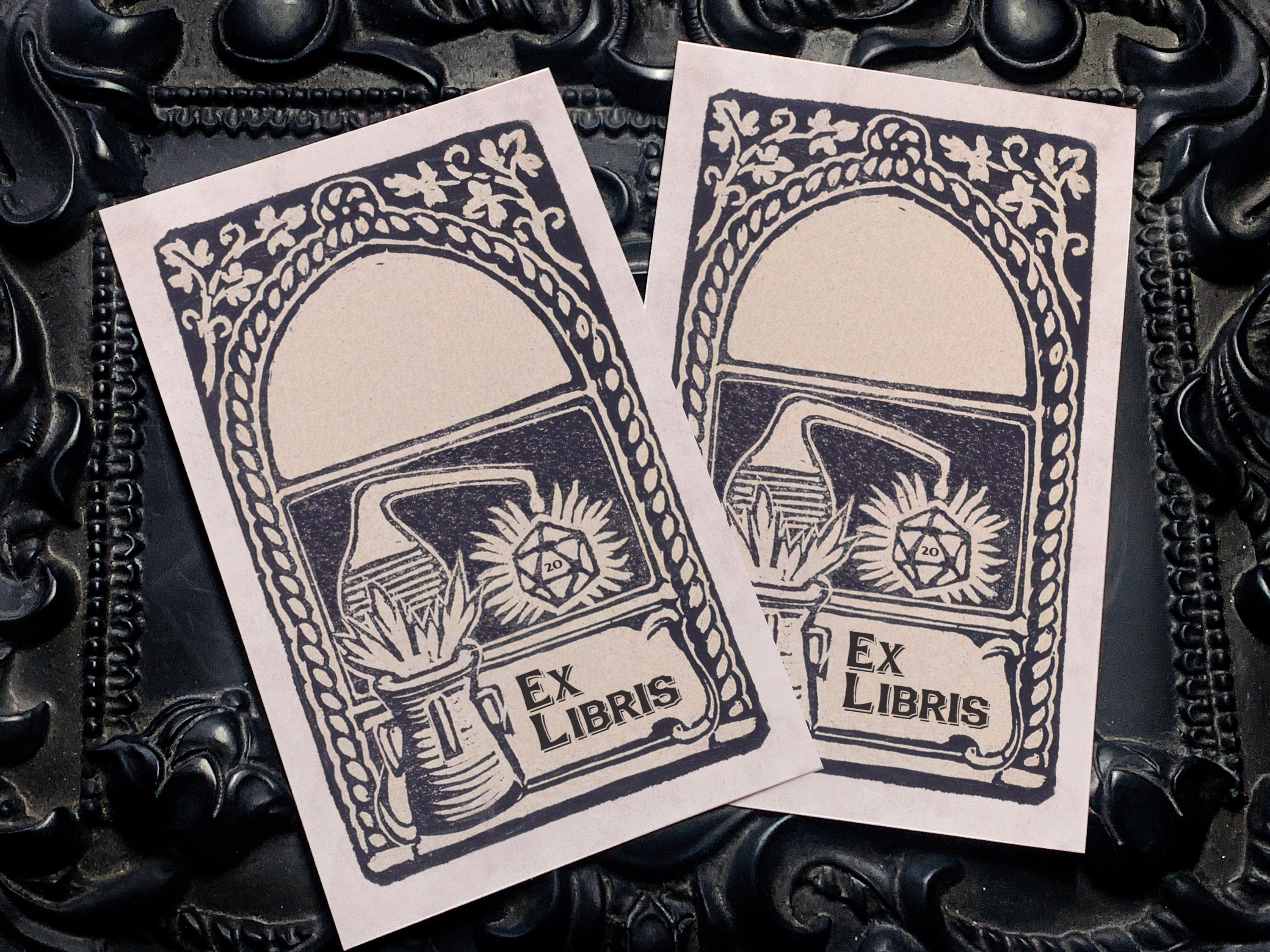 Wizard's Alchemy, Personalized Ex-Libris Bookplates, D20, D&D, Crafted on Traditional Gummed Paper, 2.5in x 4in, Set of 30