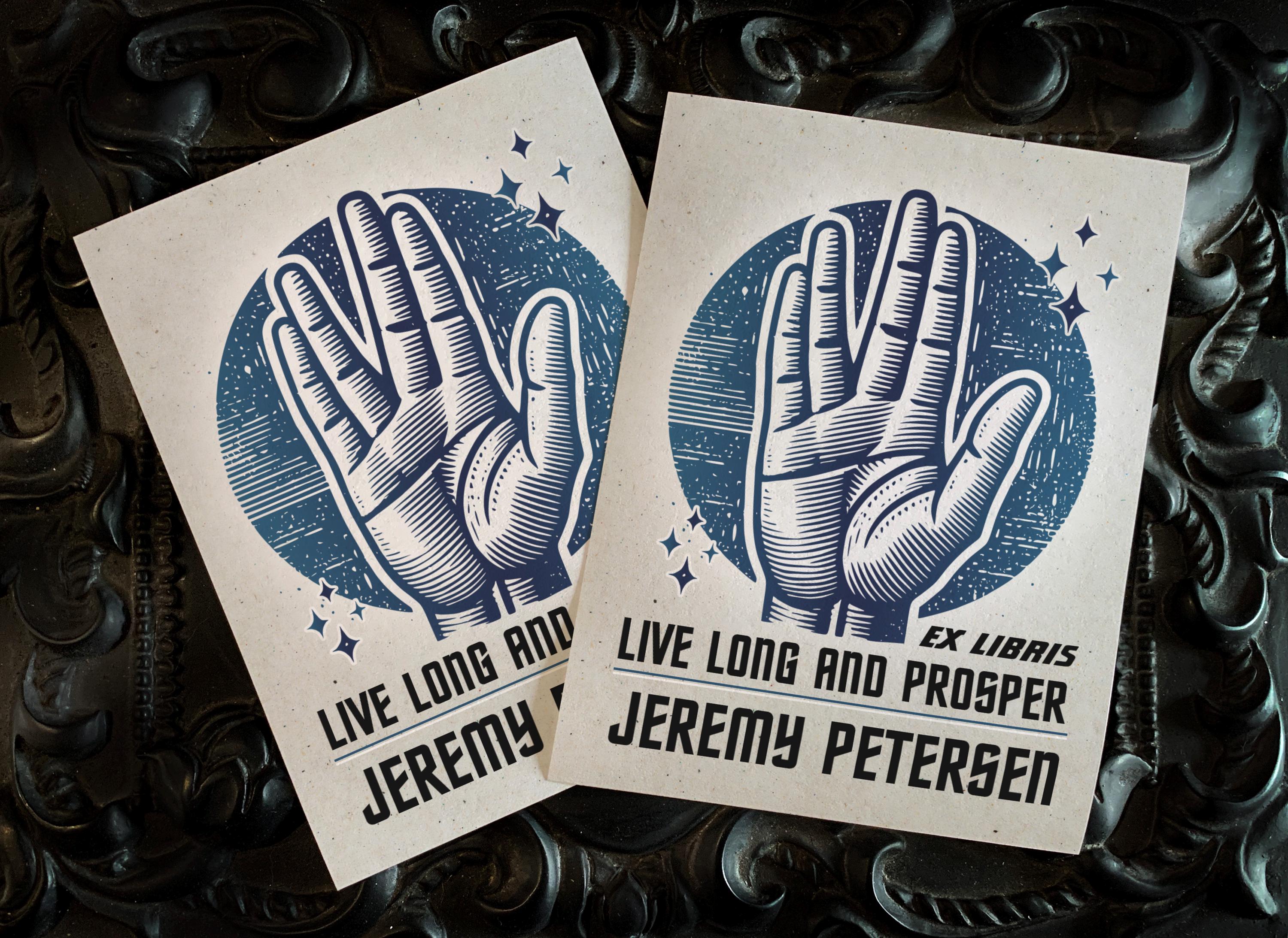 Live Long and Prosper, Sci-fi Personalized Ex-Libris Bookplates, Crafted on Traditional Gummed Paper, 3in x 4in, Set of 30