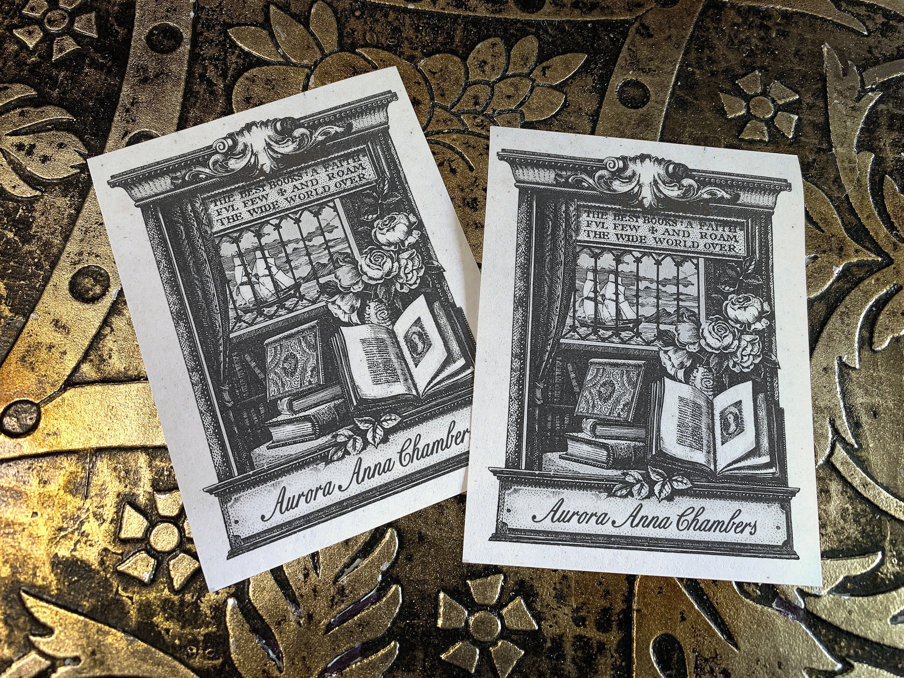 Ship's Library, Personalized Nautical Ex-Libris Bookplates, Crafted on Traditional Gummed Paper, 3in x 4in, Set of 30