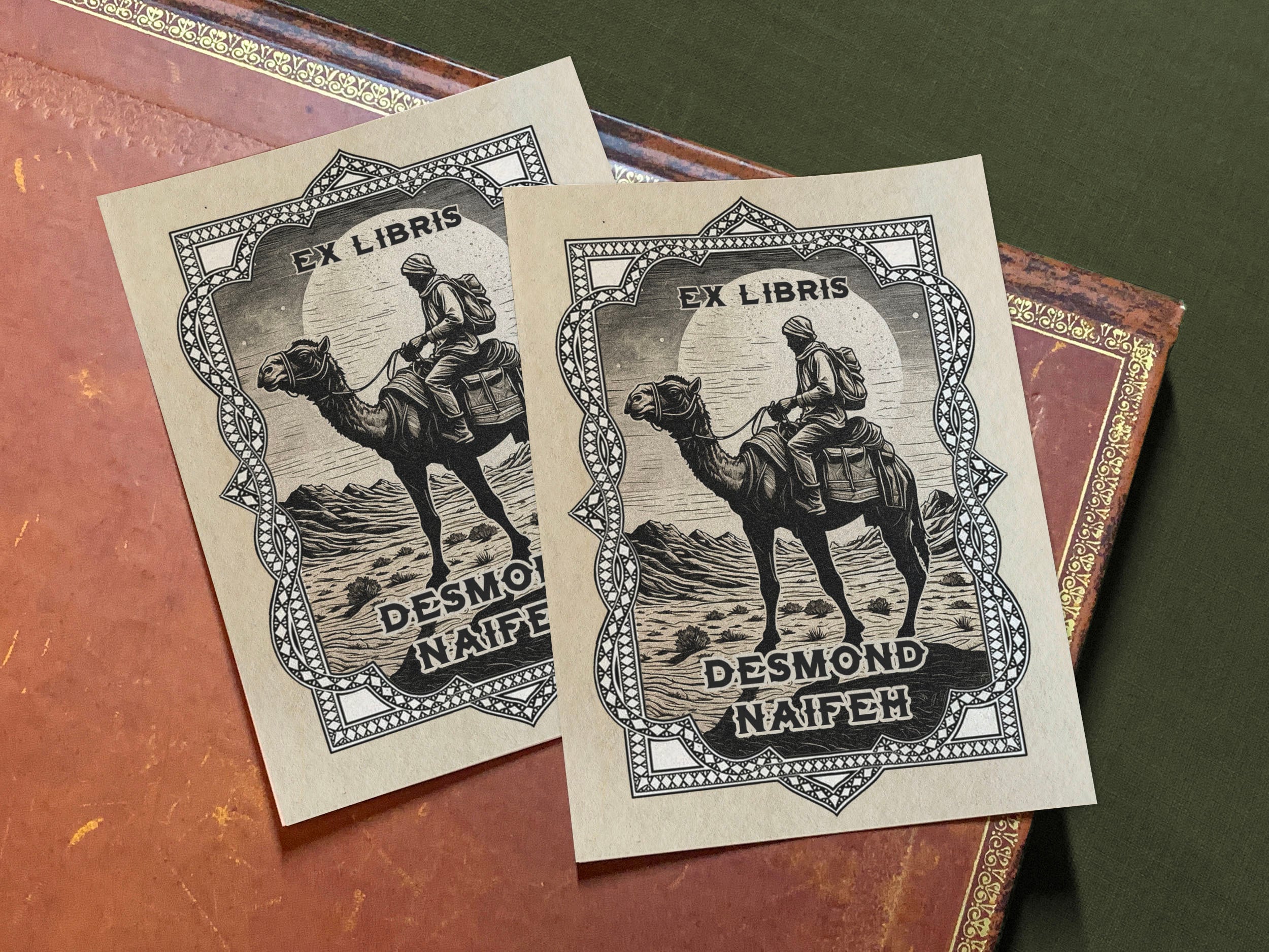 Desert Journey, Personalized Ex-Libris Bookplates, Crafted on Traditional Gummed Paper, 3in x 4in, Set of 30