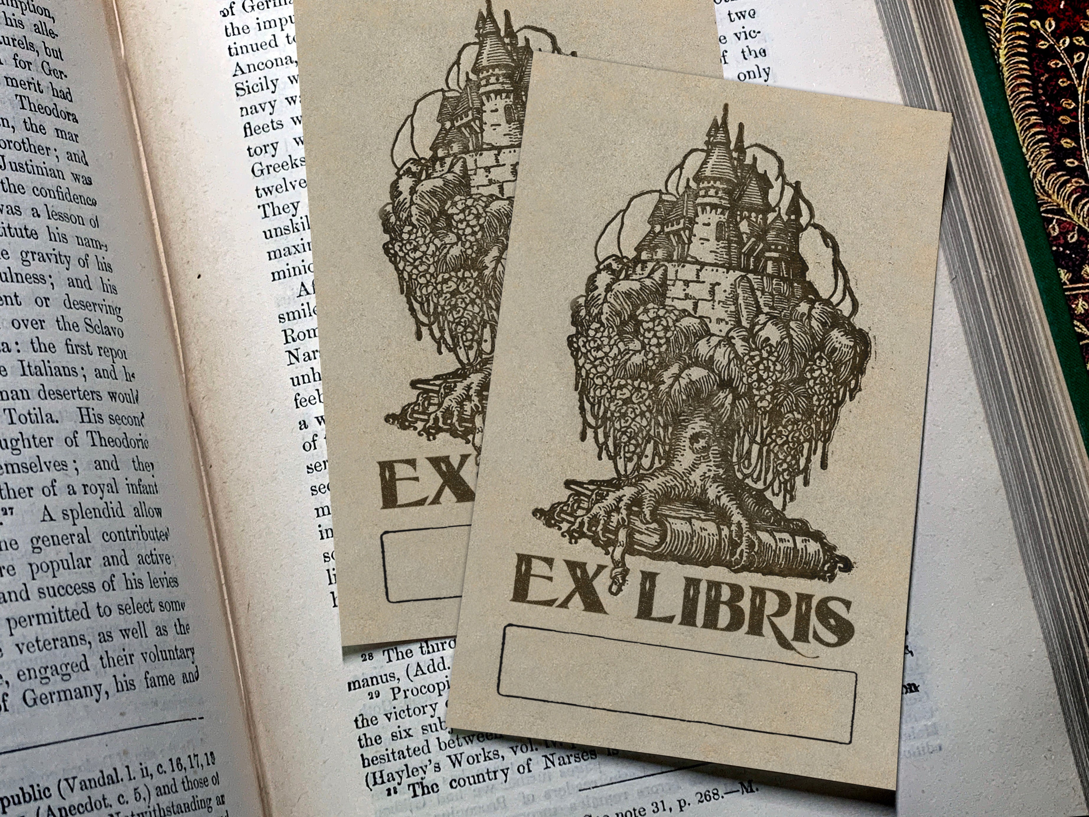 Magical Castle Treehouse, Personalized Ex-Libris Bookplates, Crafted on Traditional Gummed Paper, 2.5in x 4in, Set of 30