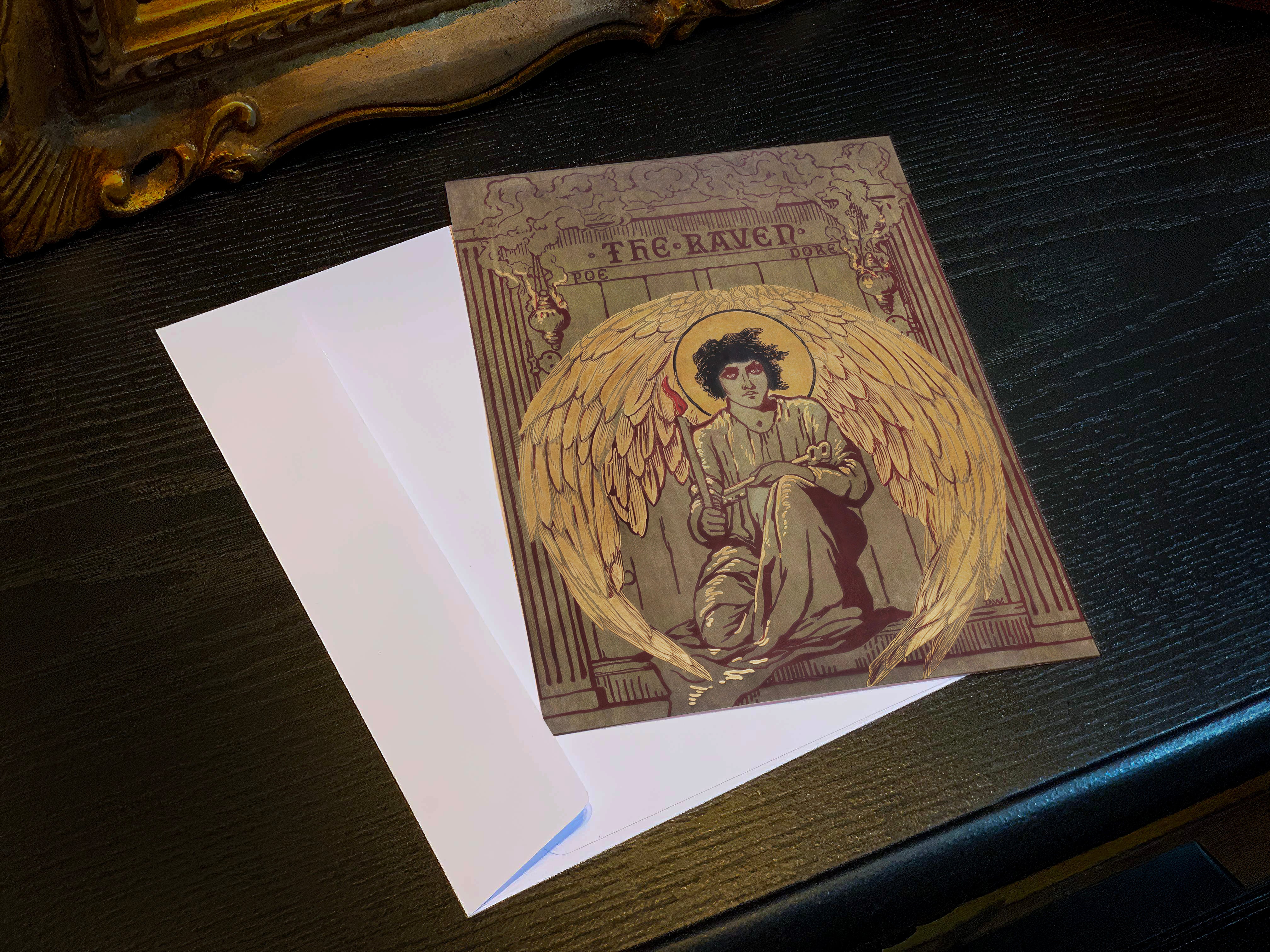 The Raven Dark Academia Flat Notecards/Postcard Set of 5in x 7in Flat Notecards with White Envelopes, 5in x 7in