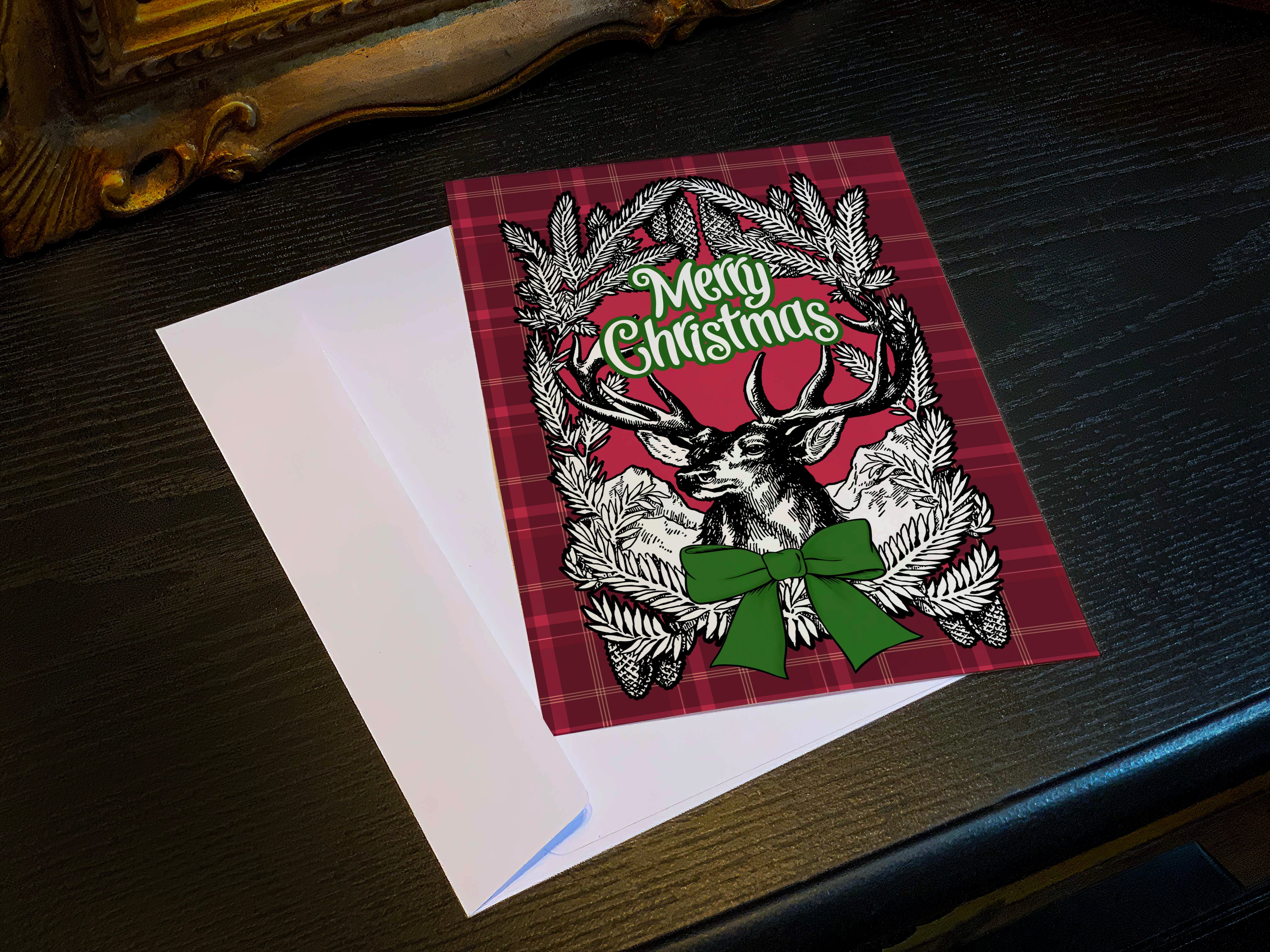 Alpine Christmas, Set of Flat Double-sided Christmas Cards With White Envelopes, 5in x 7in