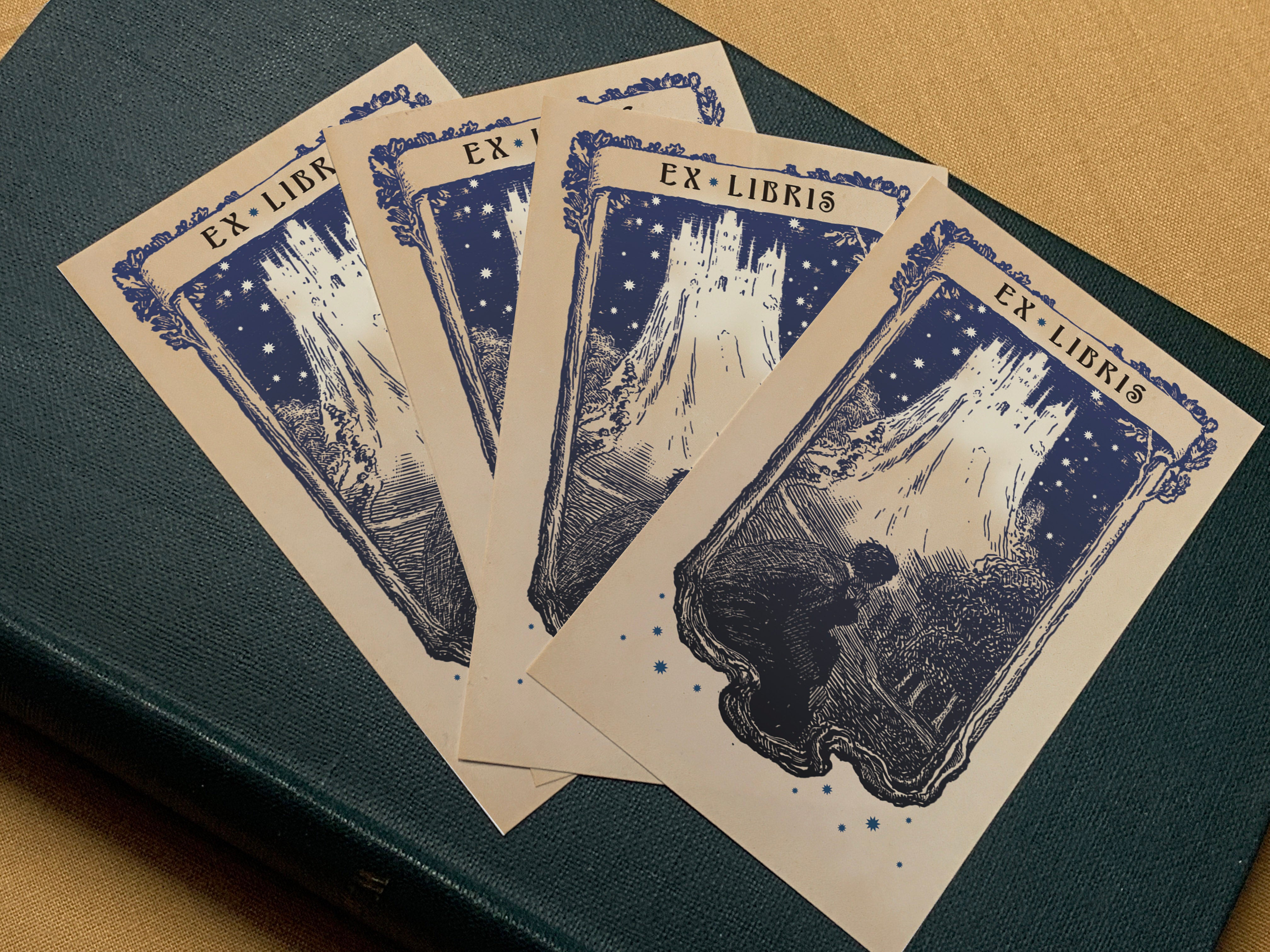 Heavenly City, Personalized Gothic Ex-Libris Bookplates, Crafted on Traditional Gummed Paper, 4in x 2.25in, Set of 30