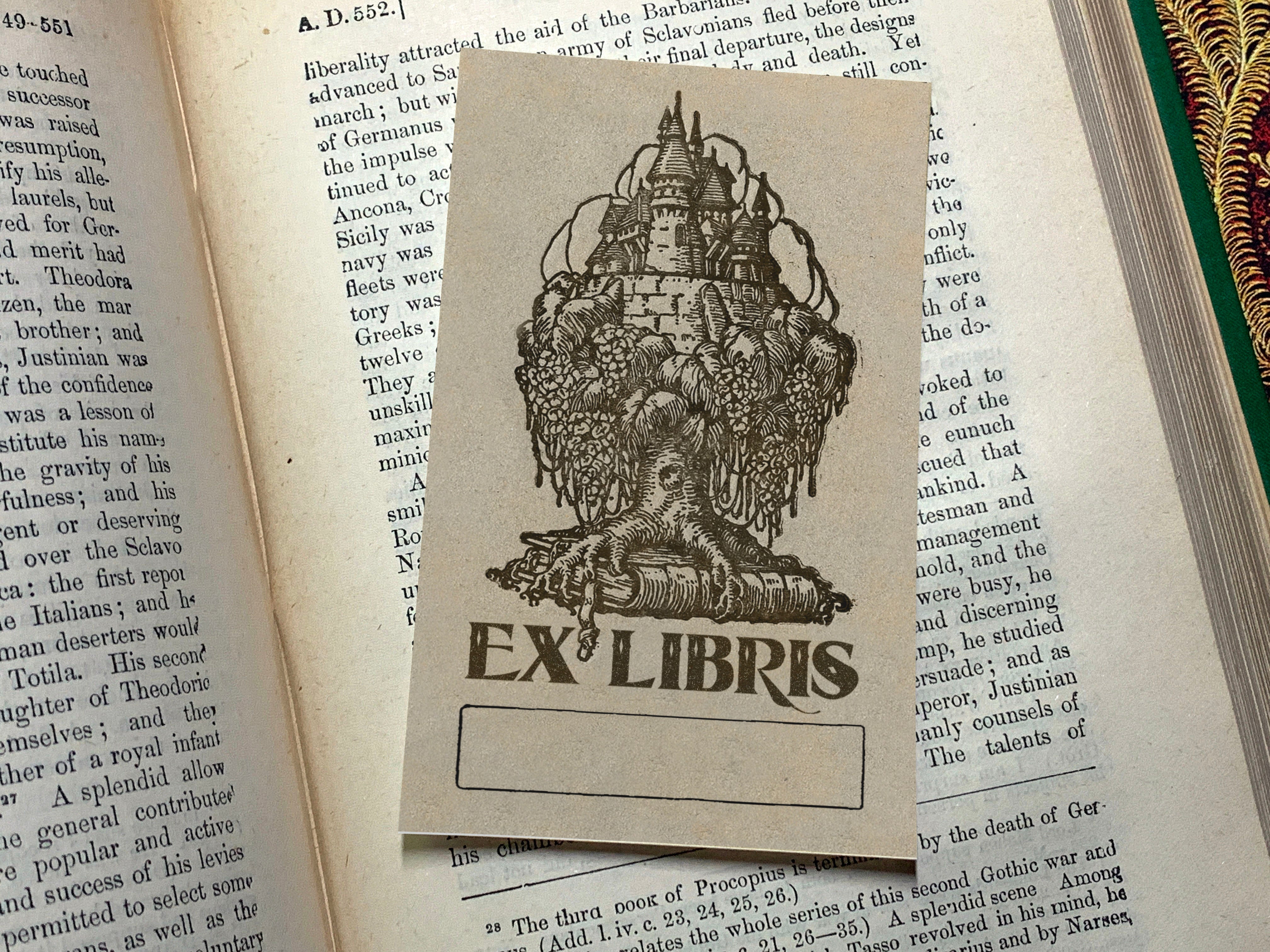 Magical Castle Treehouse, Personalized Ex-Libris Bookplates, Crafted on Traditional Gummed Paper, 2.5in x 4in, Set of 30