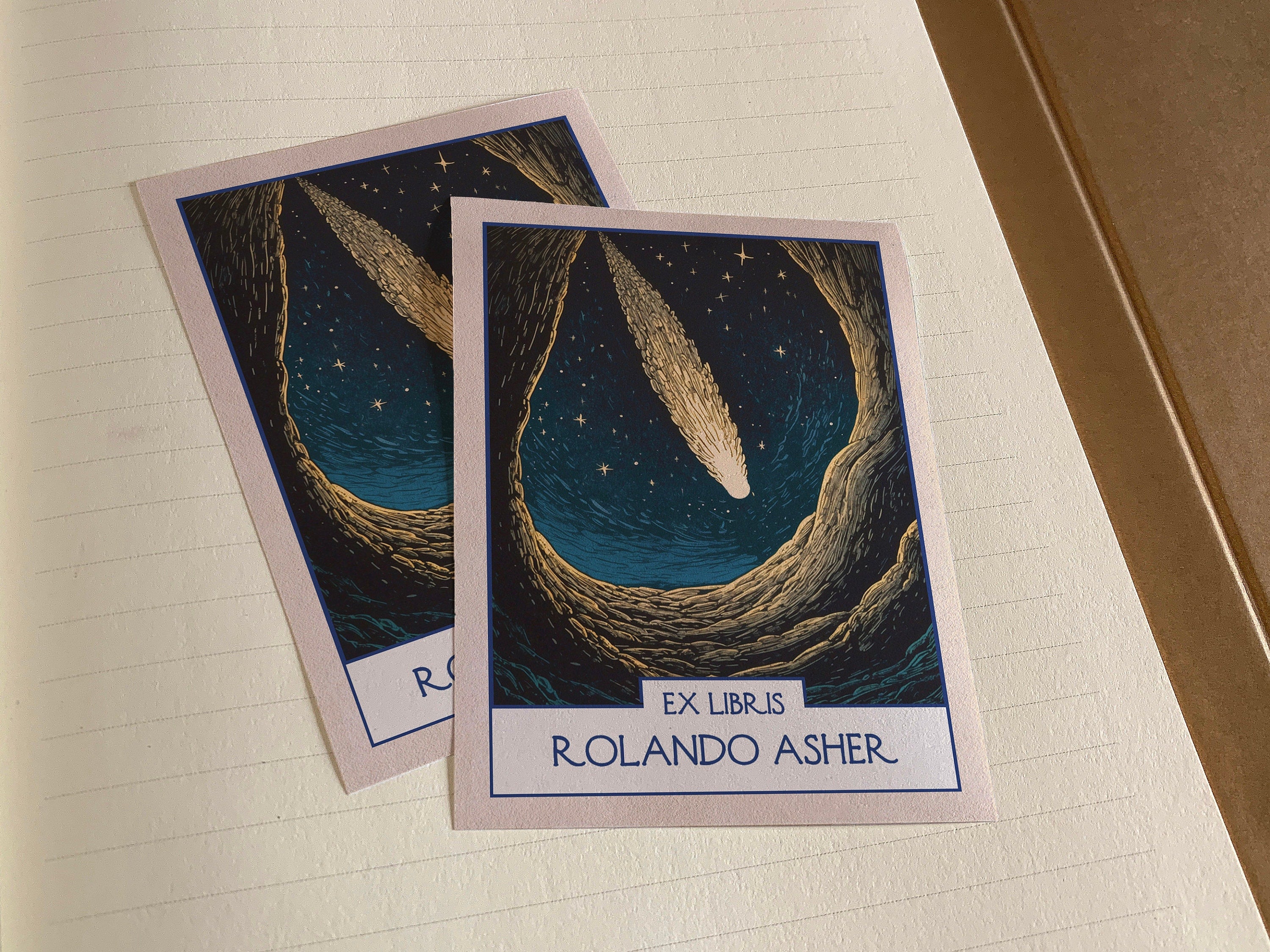 Night of the Comet, Sci-fi Personalized Ex-Libris Bookplates, Crafted on Traditional Gummed Paper, 3in x 4in, Set of 30