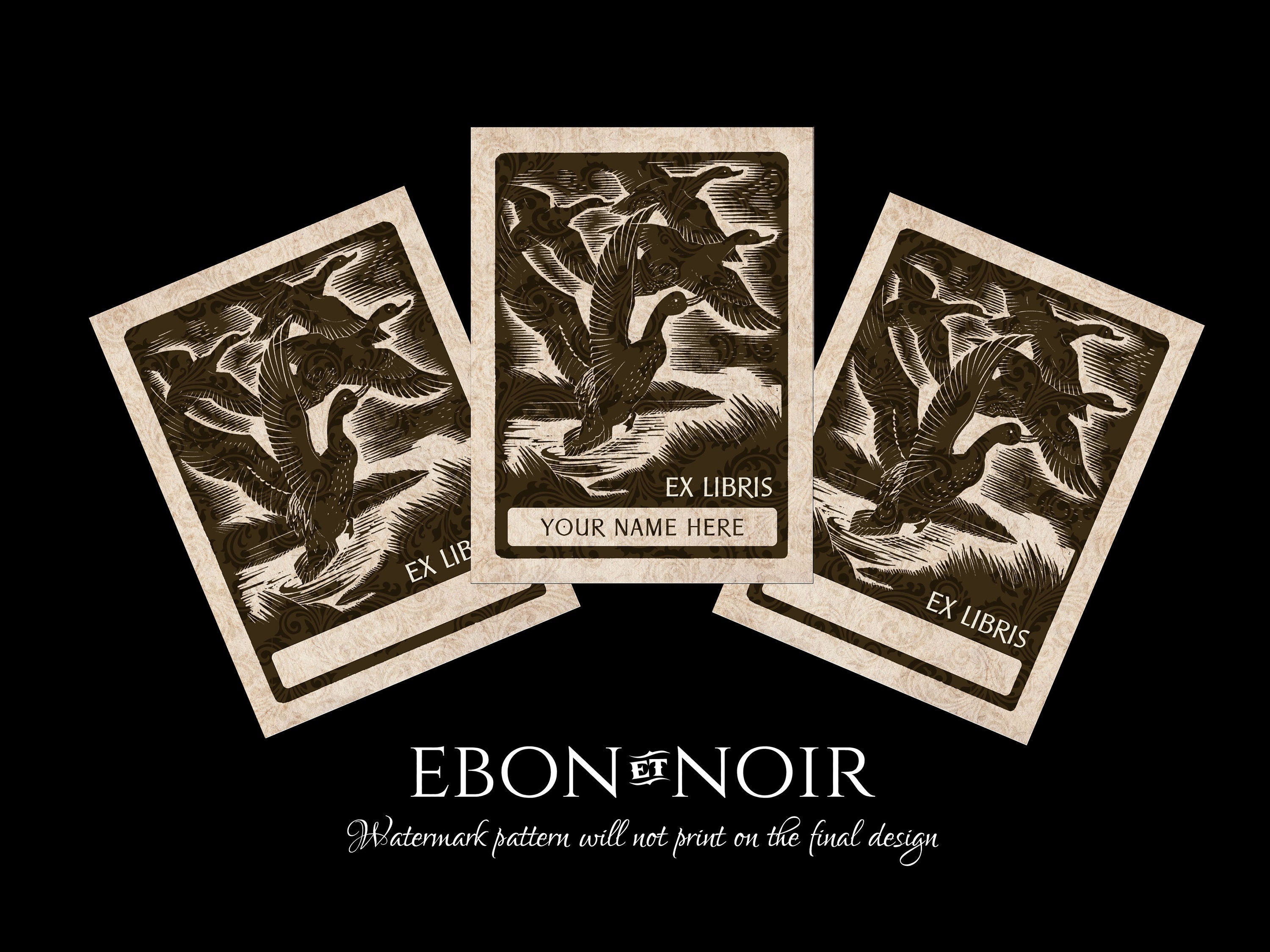 Duck Pond, Personalized Ex-Libris Bookplates, Crafted on Traditional Gummed Paper, 3in x 4in, Set of 30