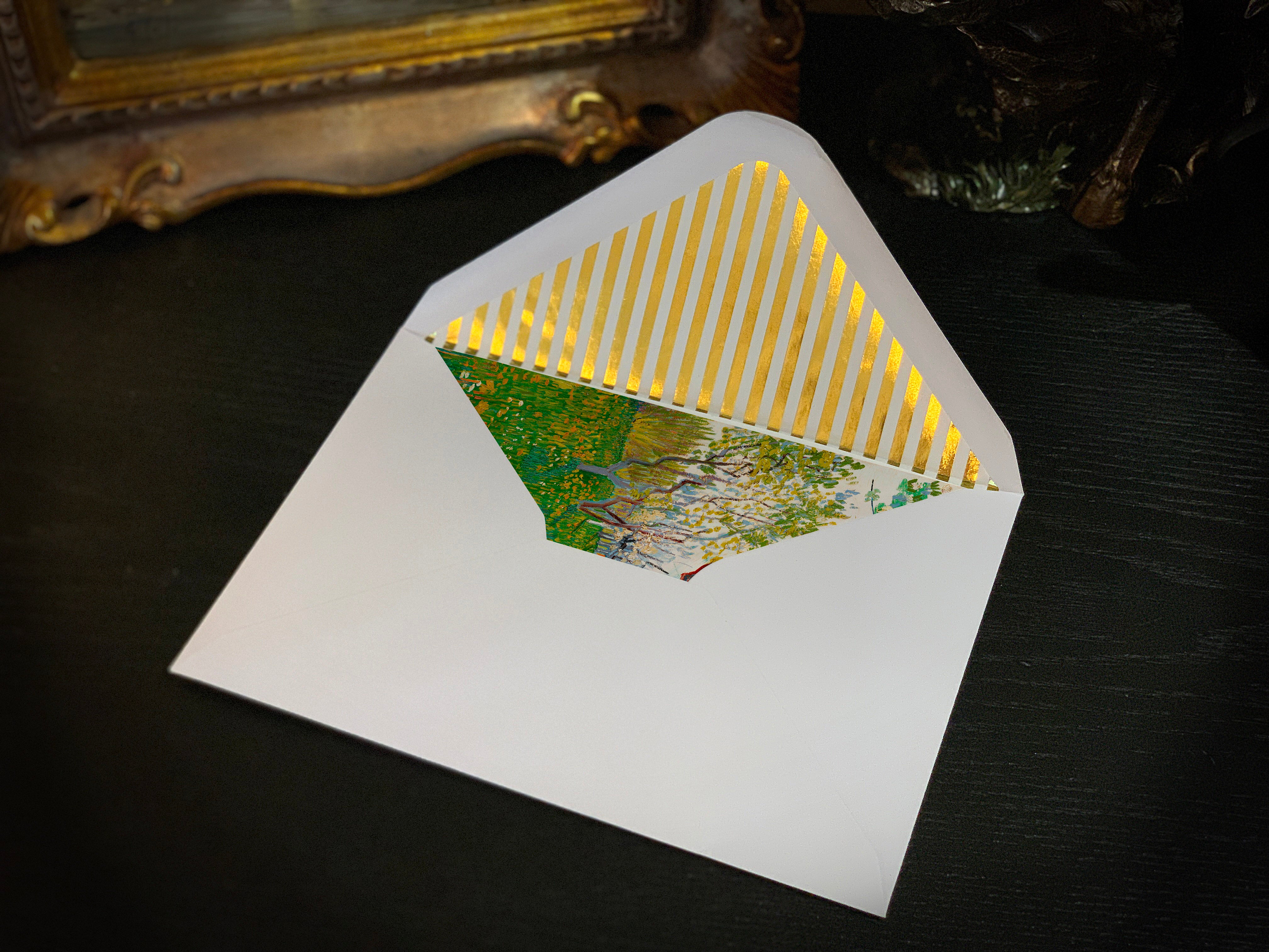 Van Gogh Countryside, Everyday Fine Art Greeting Cards with Elegant Striped Gold Foil Envelopes, 5in x 7in, 5 Cards/5 Envelopes