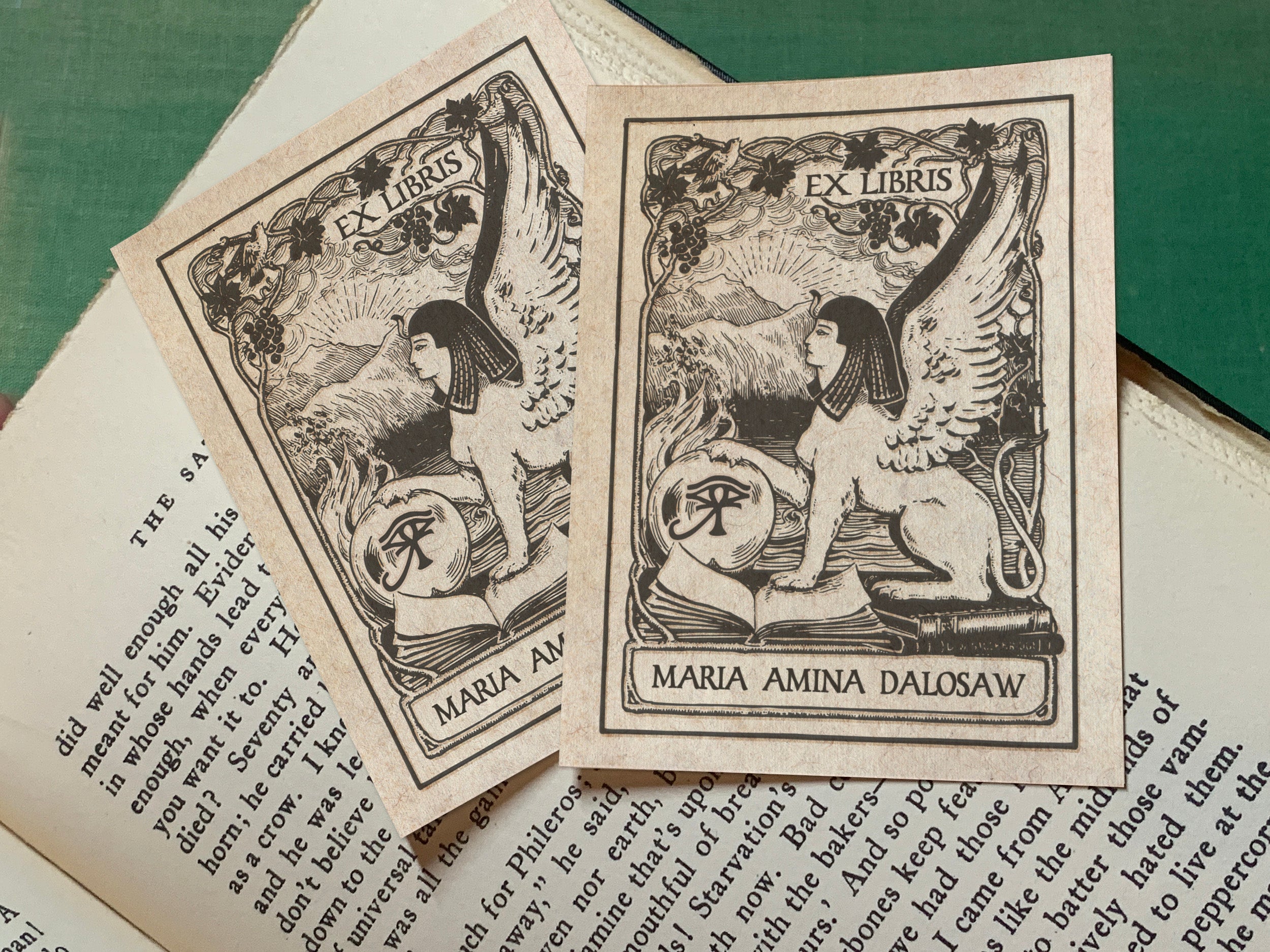 Sphinx and Ankh, Personalized Ex-Libris Bookplates, Crafted on Traditional Gummed Paper, 3in x 4in, Set of 30