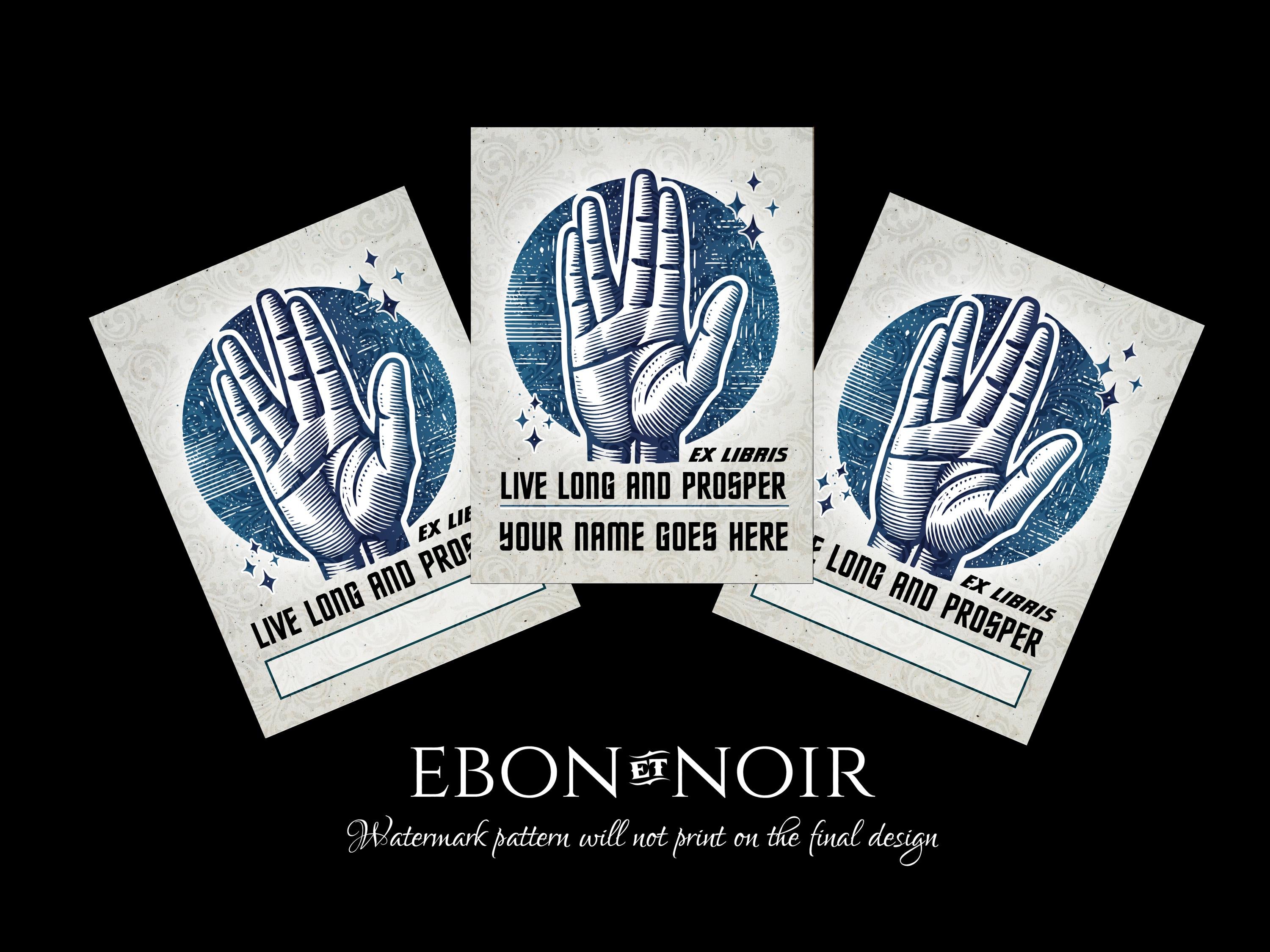 Live Long and Prosper, Sci-fi Personalized Ex-Libris Bookplates, Crafted on Traditional Gummed Paper, 3in x 4in, Set of 30