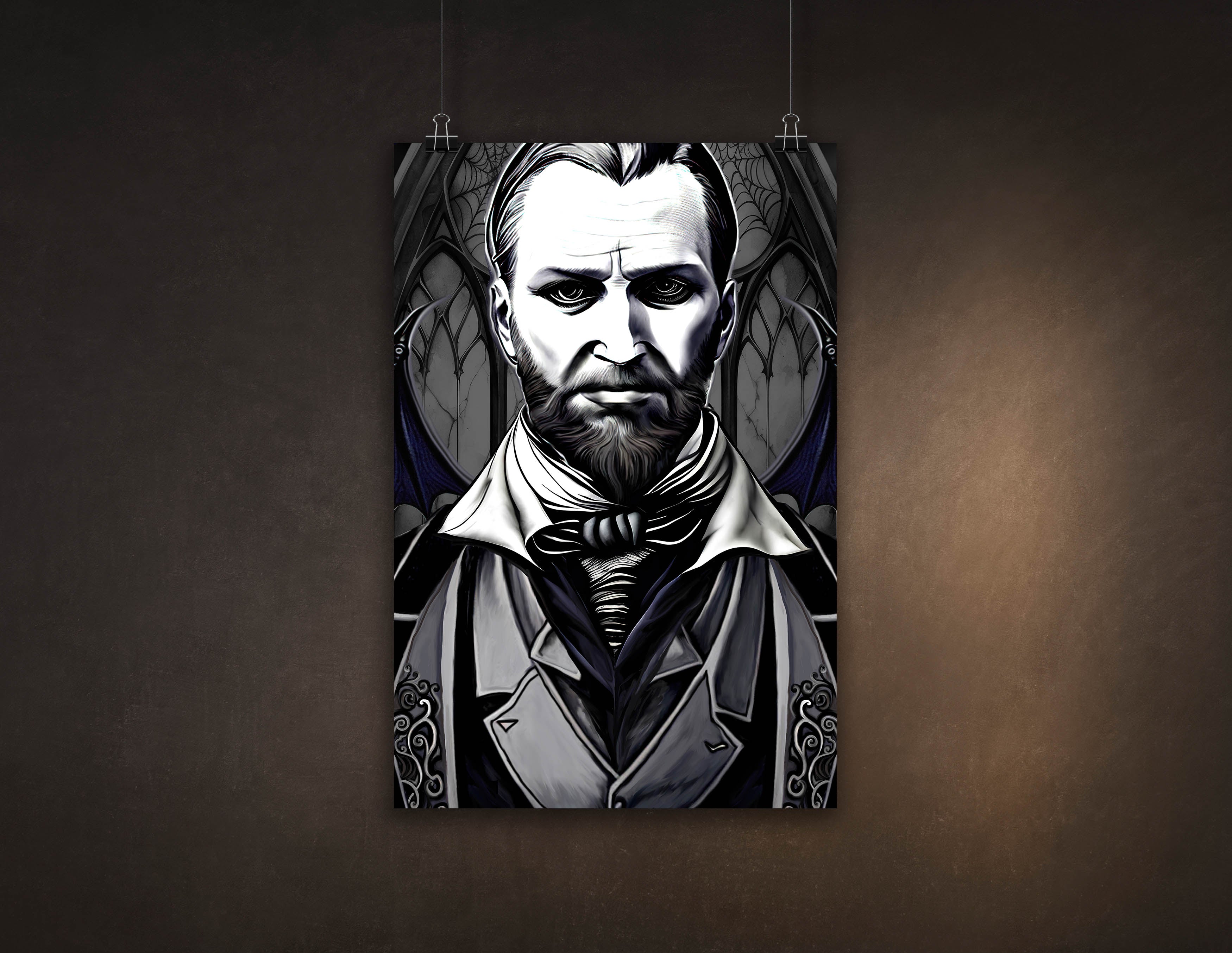 Bram Stoker, Illustrated Gothic Portrait, Gothic Art, Digital Poster/Print, Available in Multiple Sizes