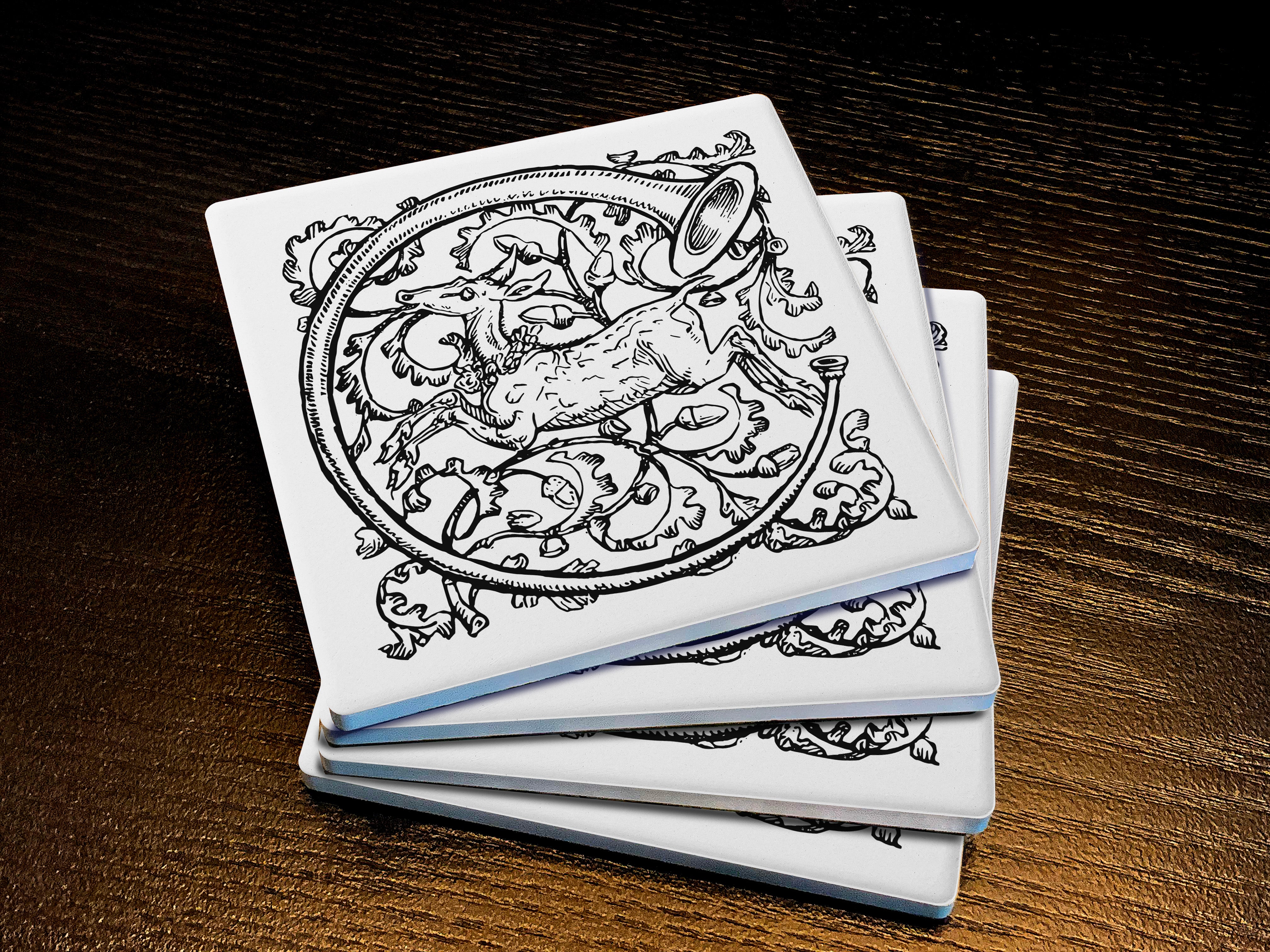 Prancing Doe, Woodland-Inspired Drink Coasters, Made from Stone with a Cork Backing, Set of 4