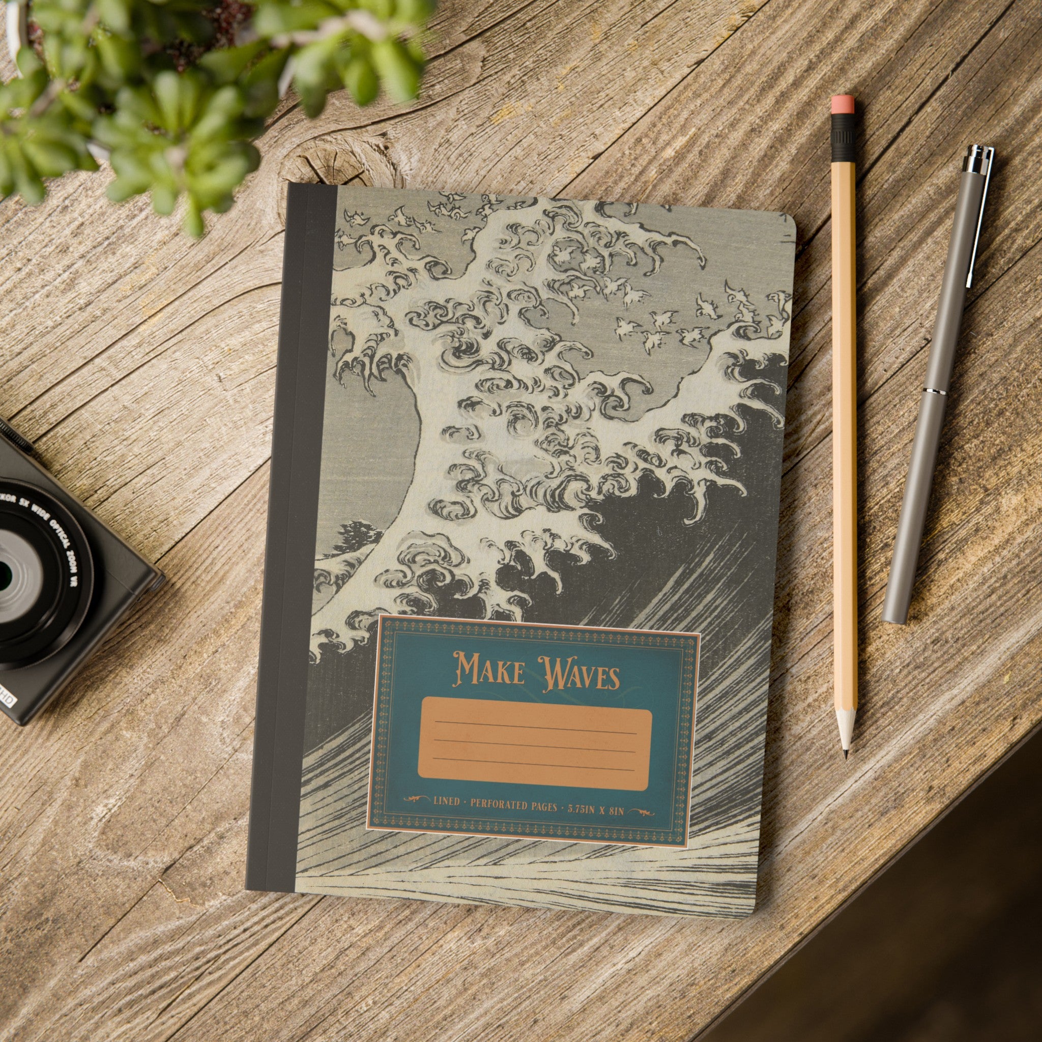 Make Waves, Katsushika Hokusai, Softcover Composition Notebook, Lined Idea Book/Journal with Perforated Margins and Inside Prints