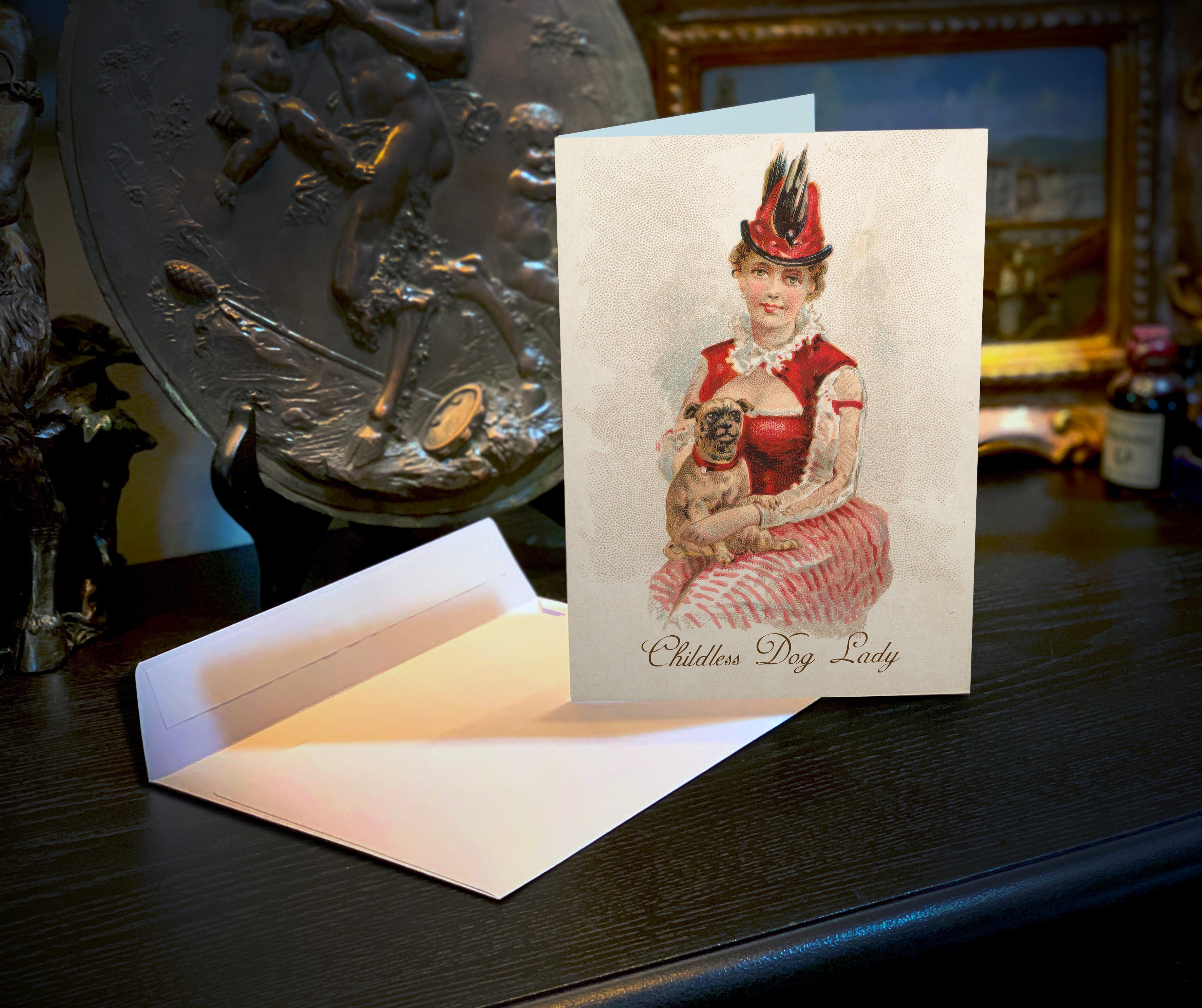 Childless Dog Lady, Victoriana, Humorous Everyday Greeting Cards With White Envelopes, 5in x 7in