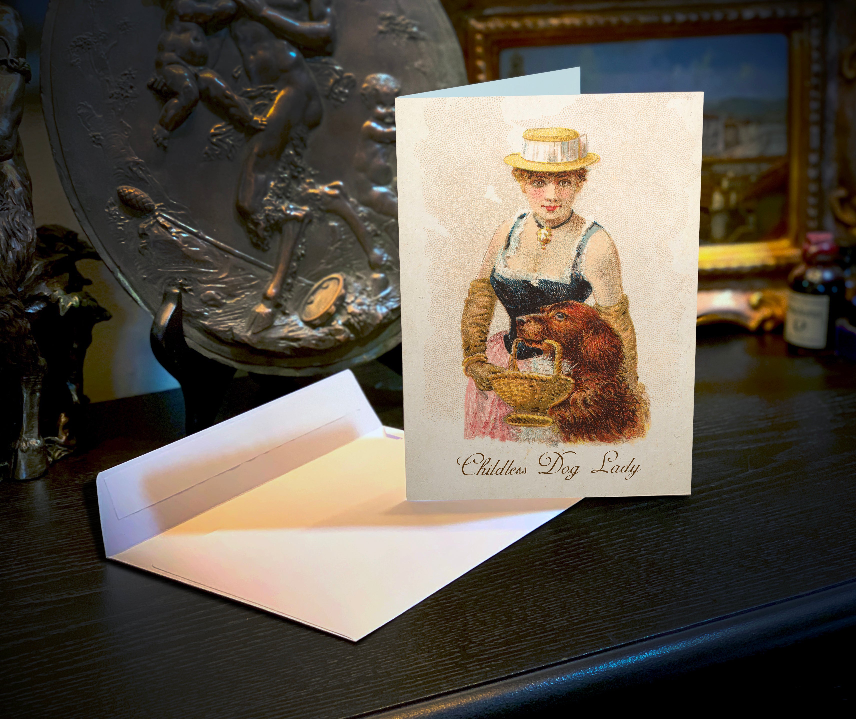 Childless Dog Lady, Victoriana, Humorous Everyday Greeting Cards With White Envelopes, 5in x 7in