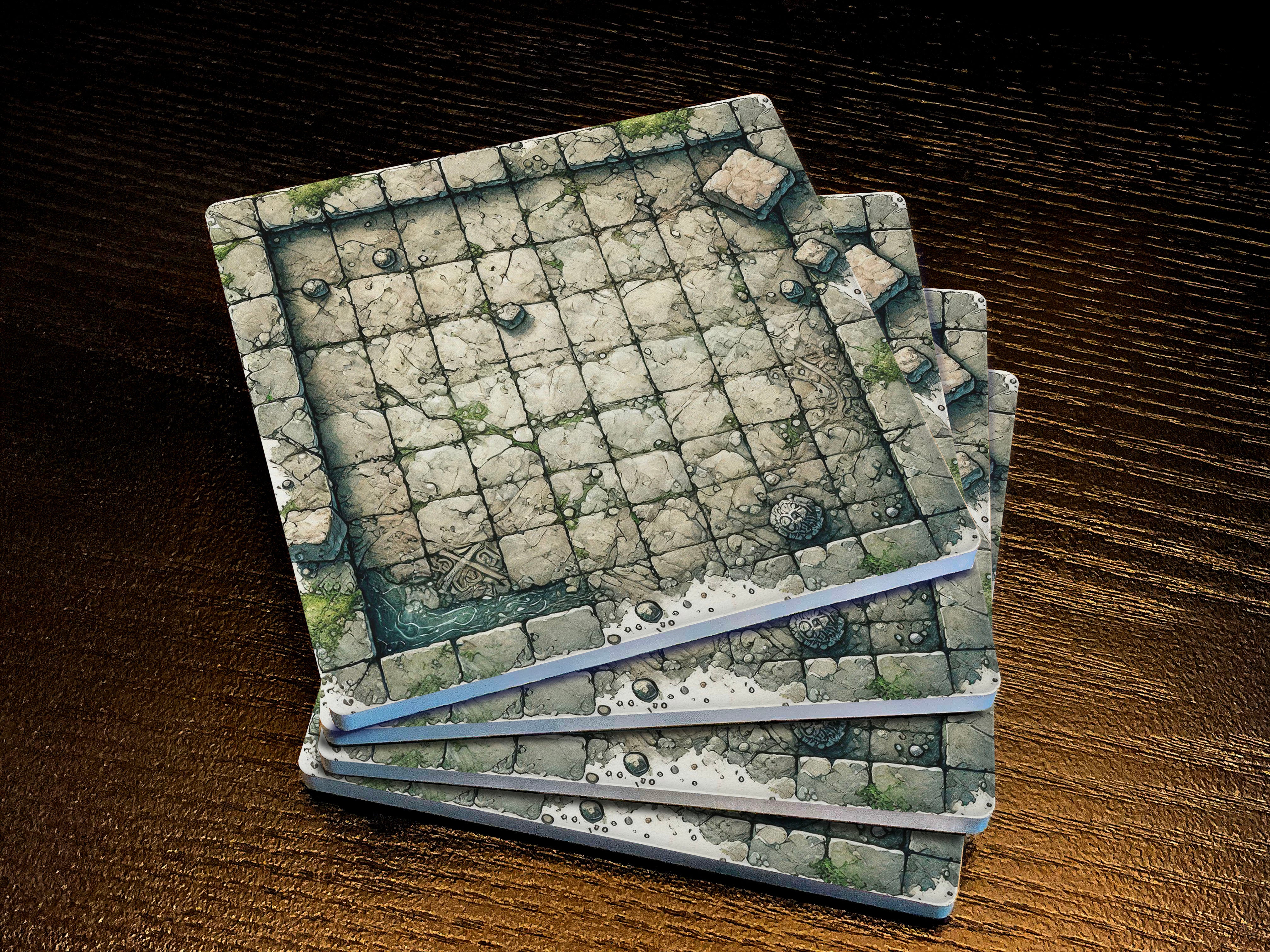 Dungeon Crawl Drink Coasters, The Jungle Ruin, Old-School RPG Tabletop Tiles Made from Soapstone with a Cork Backing, Set of 4