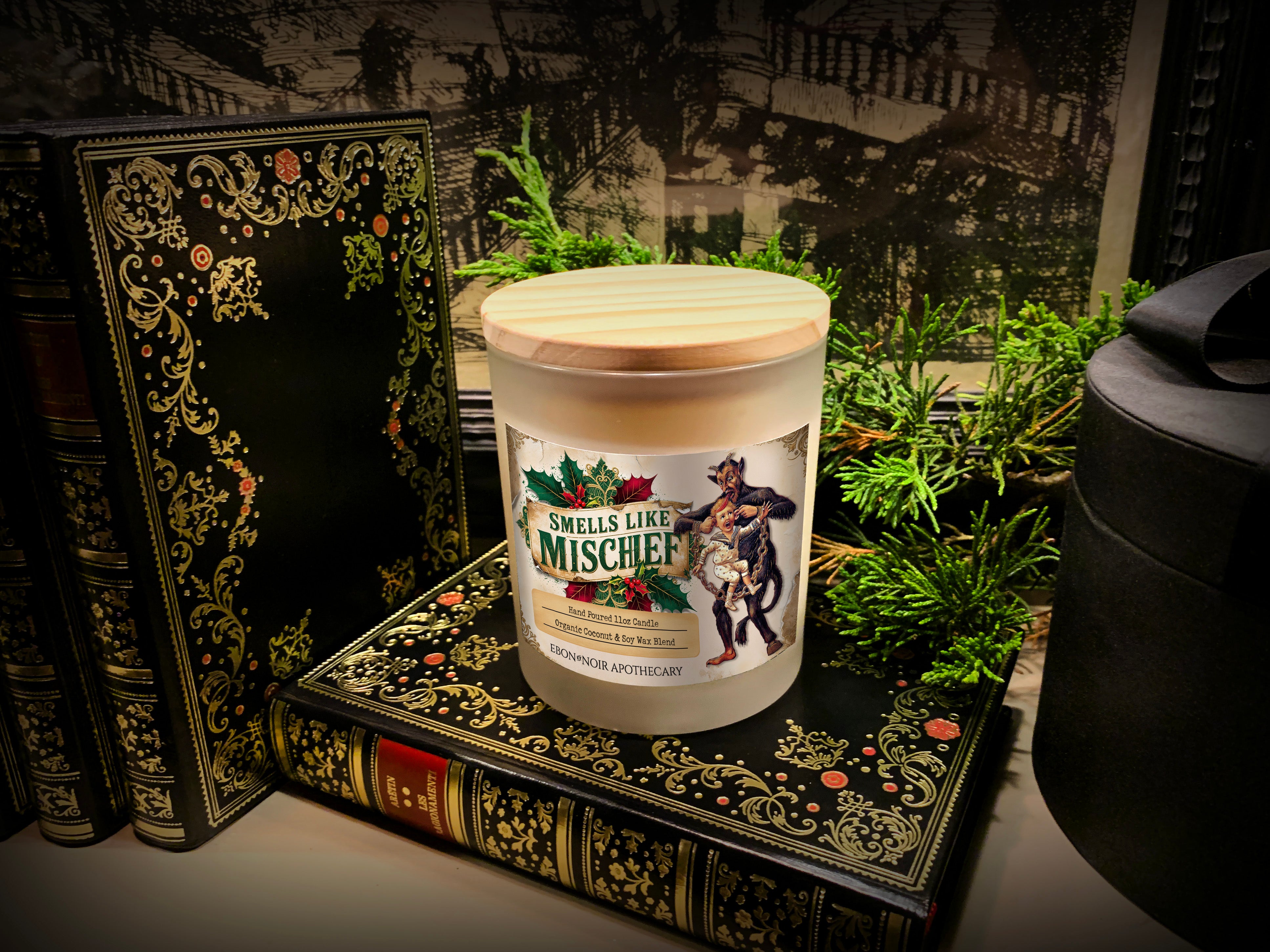 Smells Like Mischief, Gruss Vom Krampus Frosted Glass Hand Poured 11oz Holiday Candle