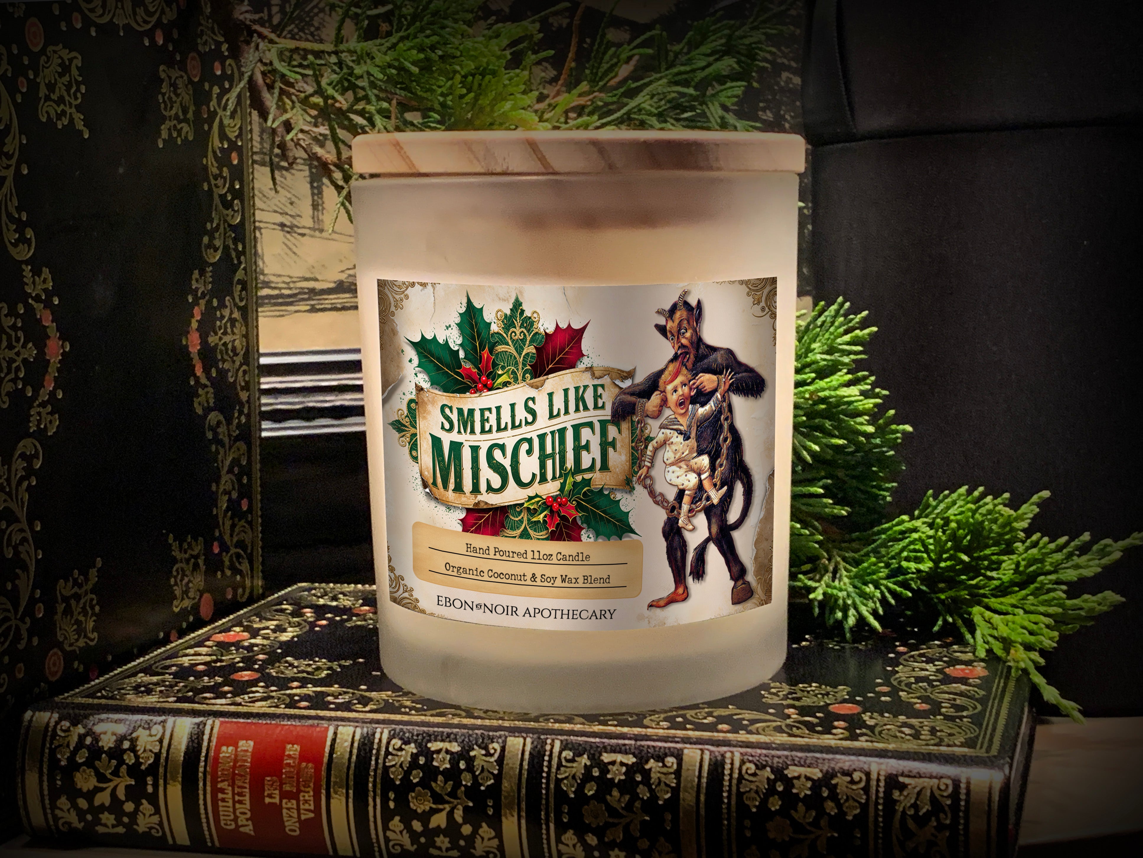 Smells Like Mischief, Gruss Vom Krampus Frosted Glass Hand Poured 11oz Holiday Candle